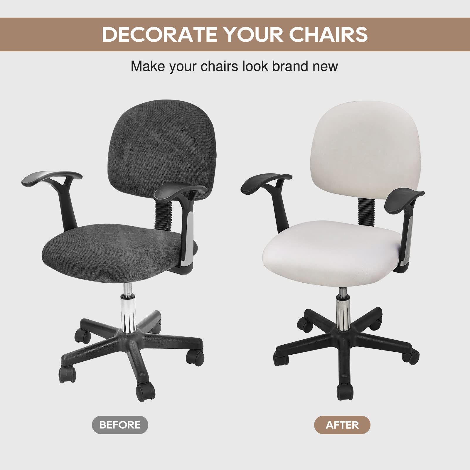 Premium Velvet Office Chair Cover - Stretchable & Thick Desk Chair Slipcover for Computer Chairs (2-Piece Set, Beige) | Universal Fit for Home Office, Gaming & Workspace Decor