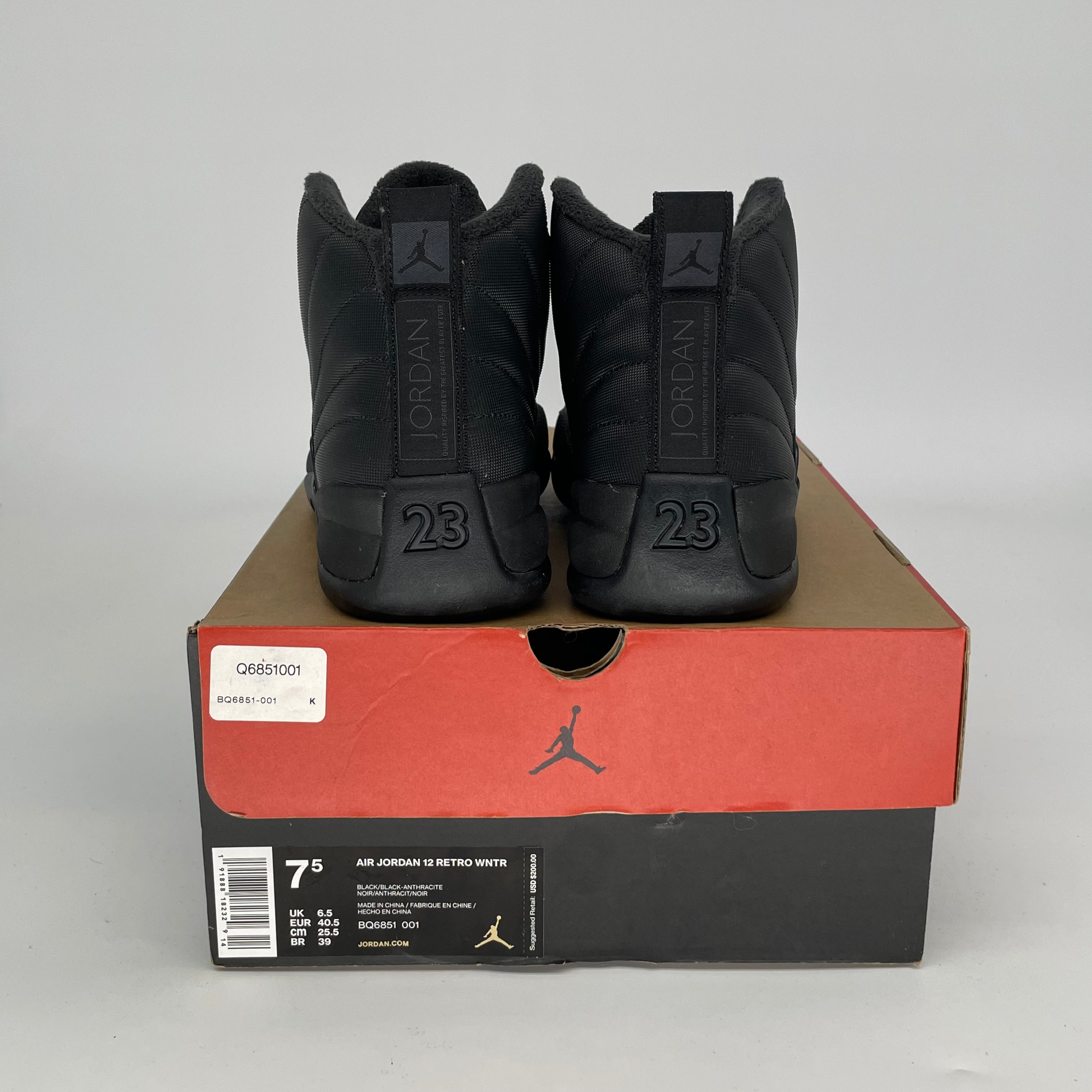 AIR JORDAN 12 Winter Black Basketball Shoes - Men's Size 7.5/Women's Size 9 (BQ6851-001) - Perfect for Streetwear & Winter Sports Fashion