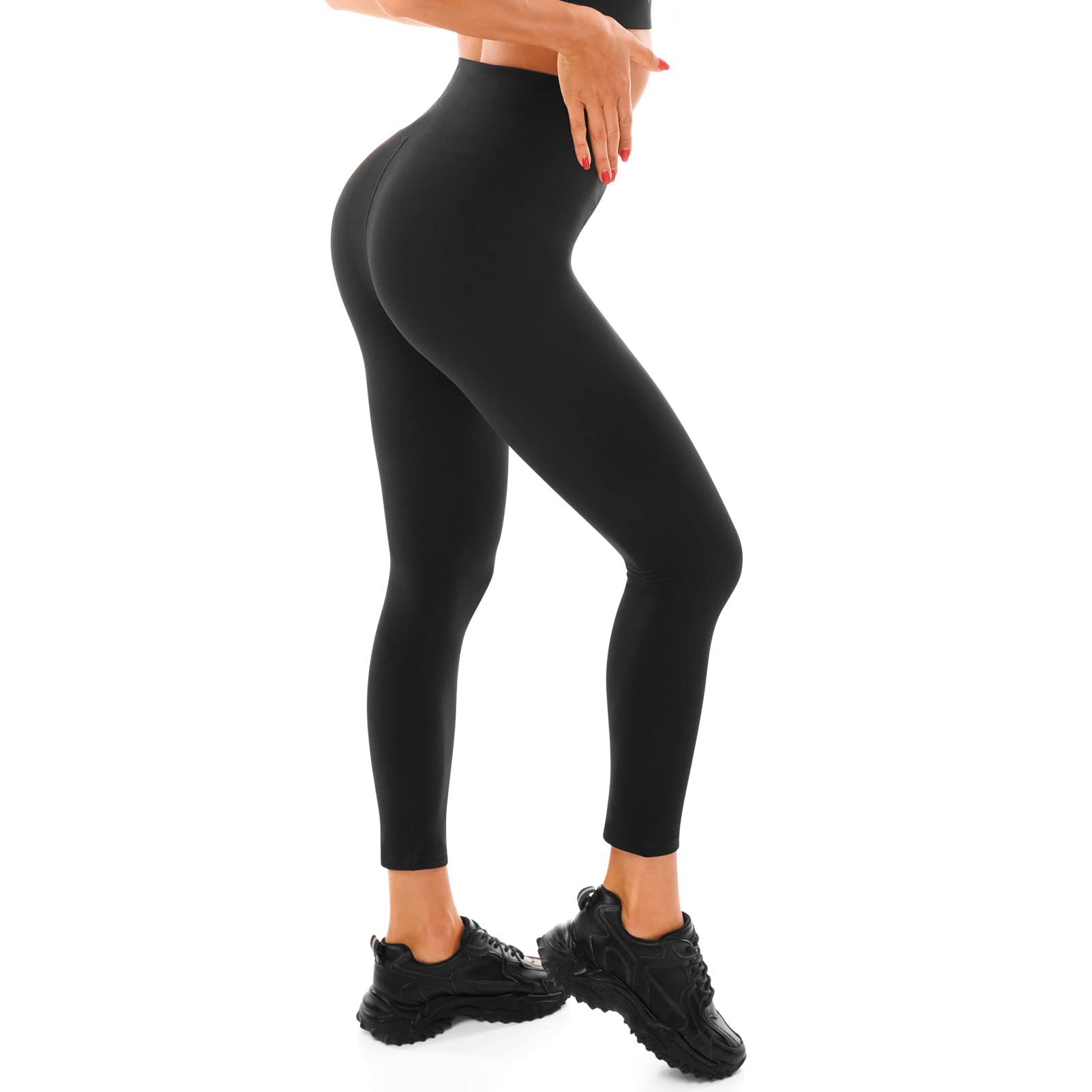 Walifrey Women's High Waist Yoga Pants - Opaque Black Workout Leggings for Gym, Running & Sports - Comfortable Stretchy Tights for Fitness & Daily Wear
