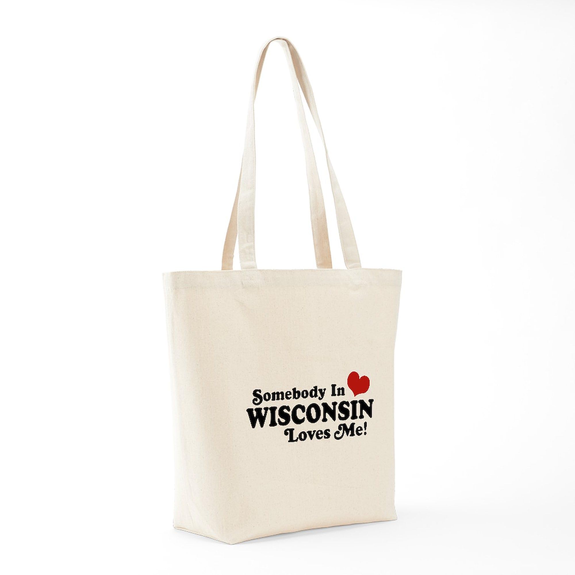 Somebody In Wisconsin Loves Me Natural Canvas Tote Bag - Reusable Grocery Shopping Bag for Farmers Market, Beach Trips & Everyday Use