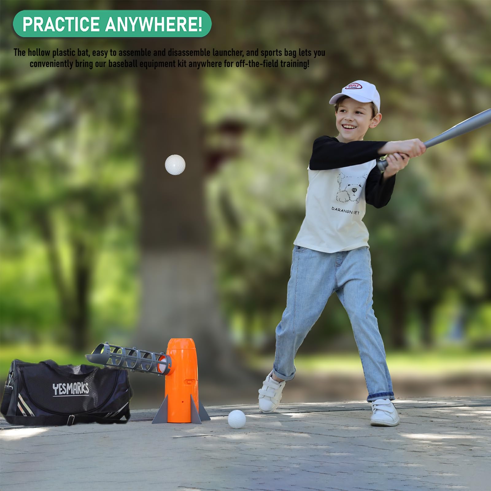 **Kids Baseball Pitching Machine - Automatic Batting Trainer with 10 Baseballs, Bat & Carry Bag | Outdoor Sports Training Equipment for Youth | Perfect for Backyard Practice & Team Drills**