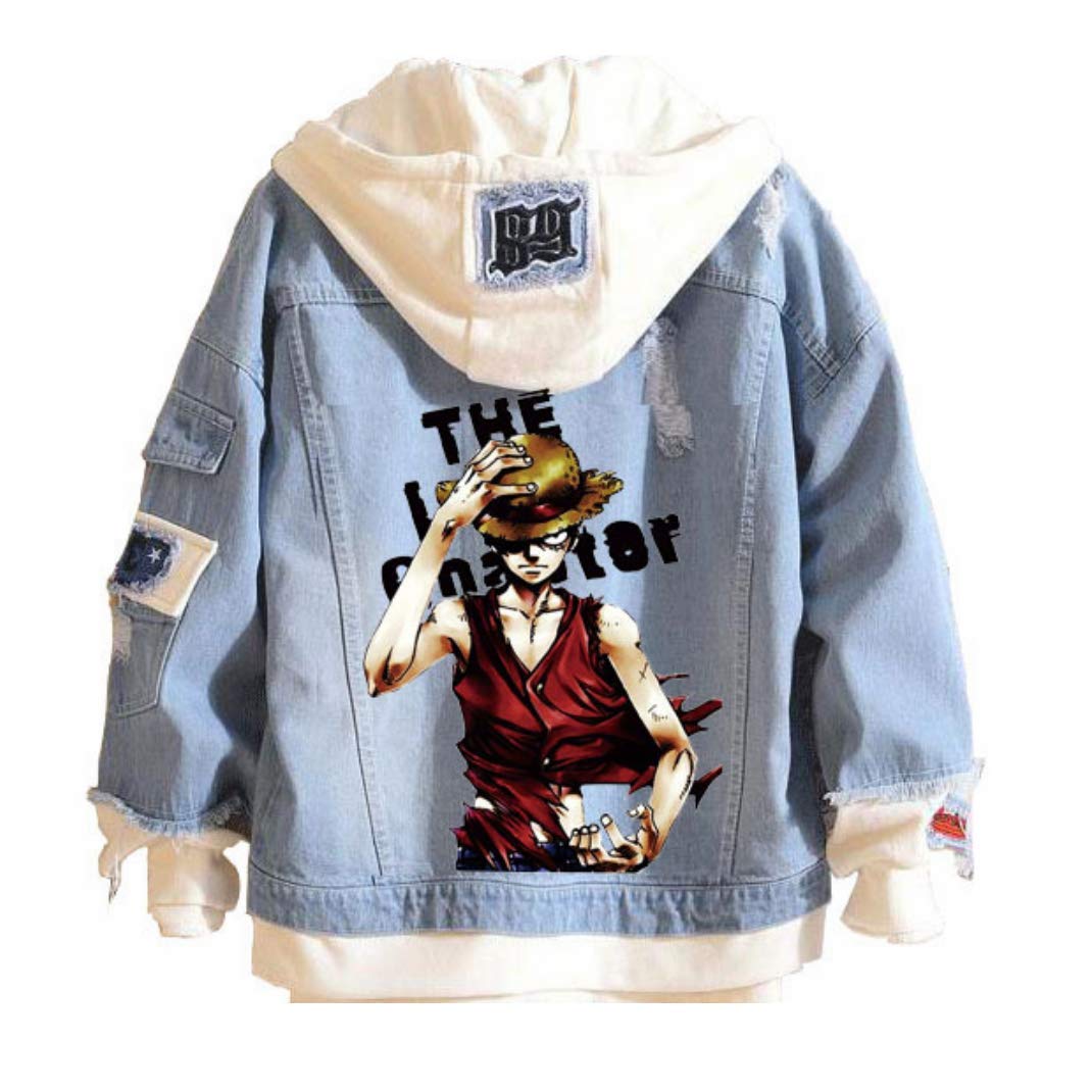 FS LIFE One Piece Anime Graphic Denim Jacket Hoodie - Stylish Anime Cosplay & Casual Wear for Fans