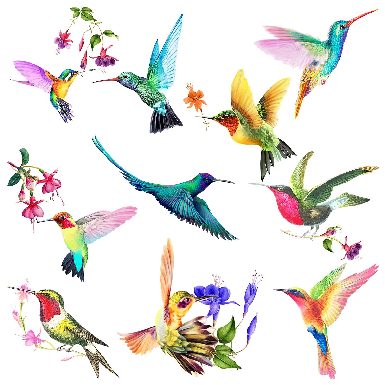 20 Pieces Large Hummingbird Window Decals - Anti-Collision Non-Adhesive Vinyl Clings to Prevent Bird Strikes - Perfect for Home, Office & Garden Windows (Colorful Hummingbird Stickers)