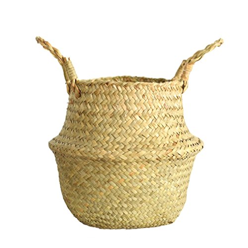 Seagrass Wicker Storage Basket - Foldable Home Decor for Flowers & Laundry