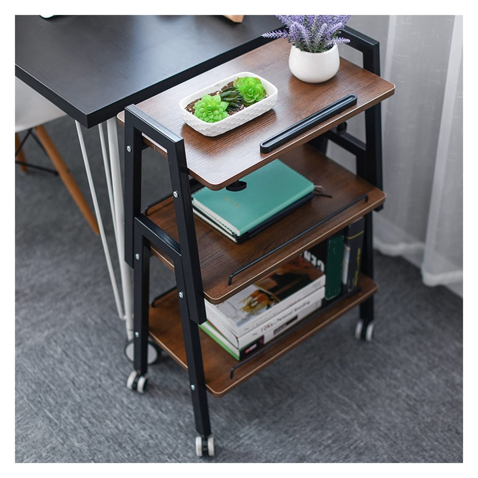 3-Tier Heavy Duty Printer Stand with Storage - 110 lbs Capacity Rolling Office Printer Cabinet, Laptop Stand with 4 Lockable Wheels for Home & Office Organization (Brown) - Perfect for Small Spaces & Clutter-Free Workspaces
