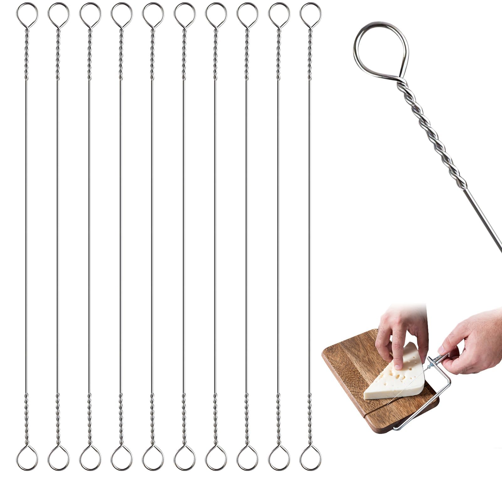 10 Pack Stainless Steel Cheese Slicer Wires - 5.7 Inch Replacement Cheese Cutter Wires for Block Cheese - Durable Silver Cheese Wire Set (Perfect for Home Kitchens, Delis & Gourmet Cheese Shops)