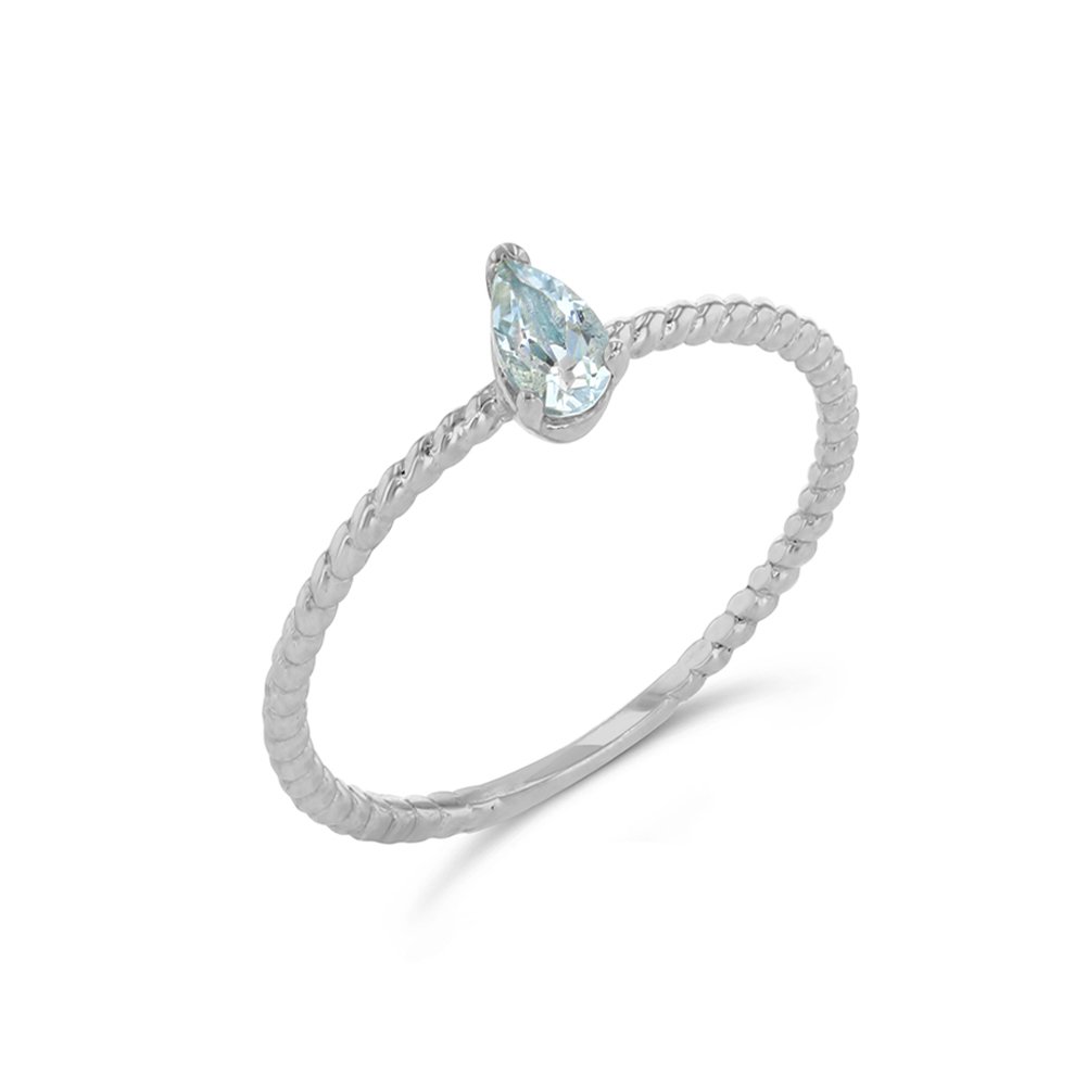 10k White Gold Solitaire Aquamarine Pear-Shaped Engagement Ring - Elegant Rope Band for Women, Perfect for Proposals, Weddings & Anniversary Gifts