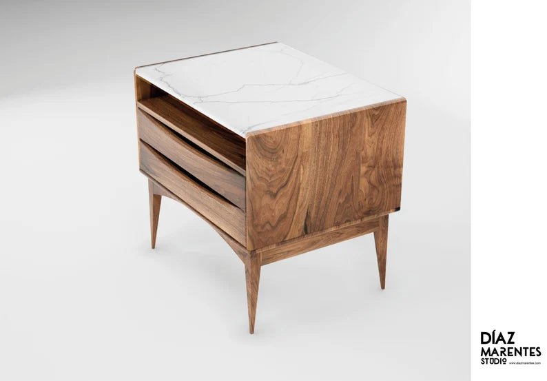 Handmade Solid Wood Nightstand with 2 Drawers & Shelf - Modern Designer Bedside Table for Bedroom, Living Room, or Office Storage