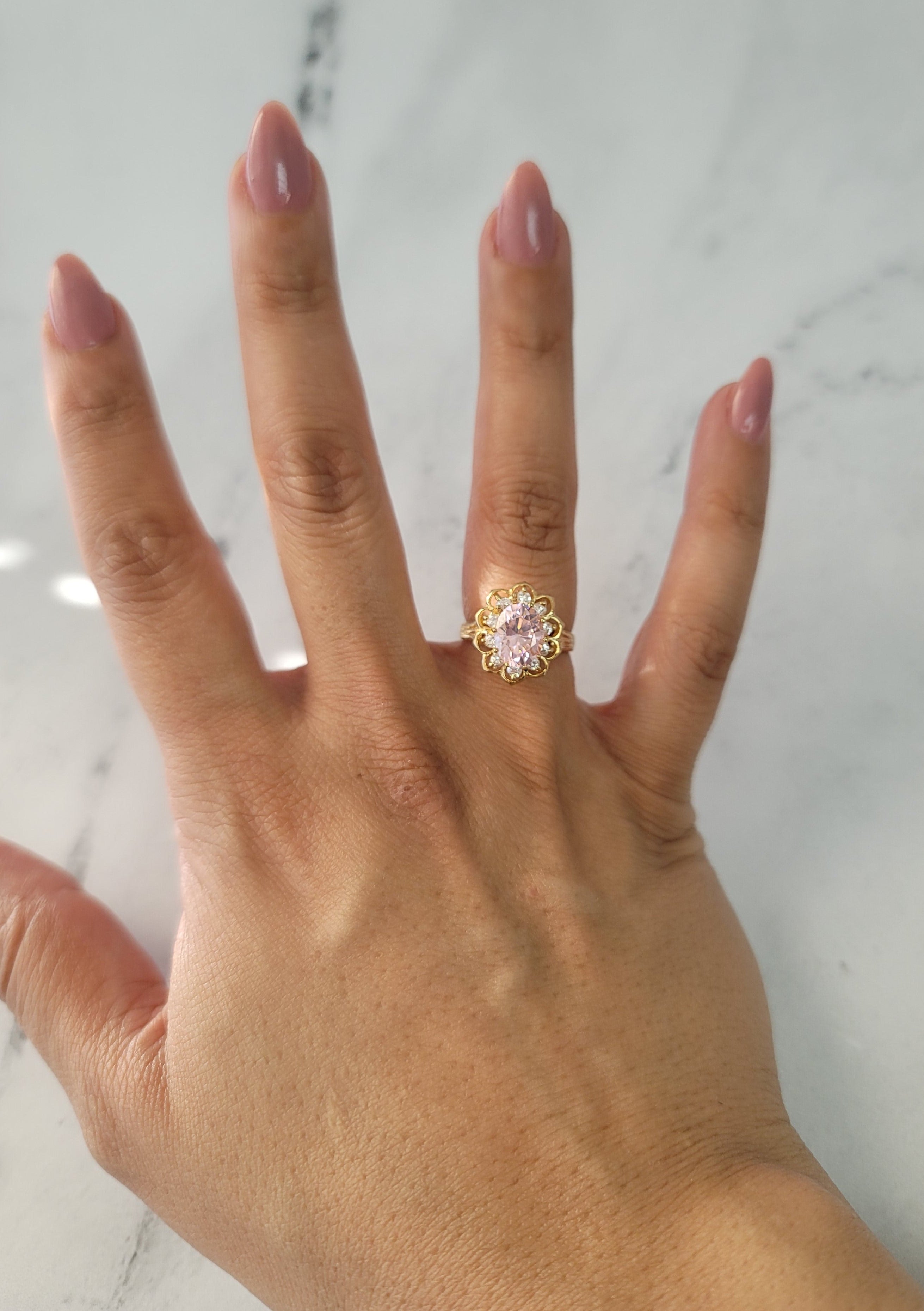 Elegant Pink Ice & Cubic Zirconia Cocktail Ring for Women - Perfect for Evening Parties, Weddings & Special Occasions