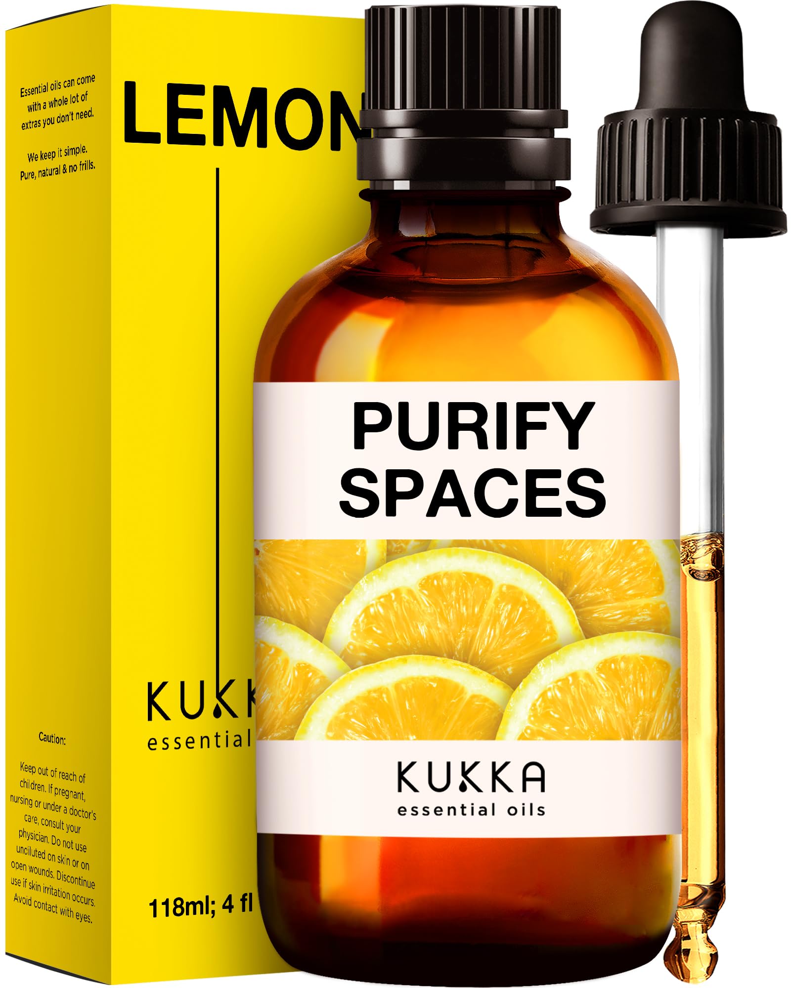 100% Pure Natural Lemon Essential Oil for Diffusers, Aromatherapy & Skin Care - Cold Pressed Lemon Oil for Home Cleaning, Relaxation & DIY Beauty (4 Fl oz) - Perfect for Spa, Yoga & Natural Home Freshening