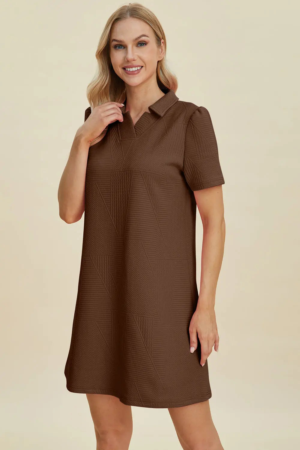 Double Take Full Size Textured Short Sleeve Dress for Women - Casual Summer Flowy Dress for Beach, Vacation & Everyday Wear
