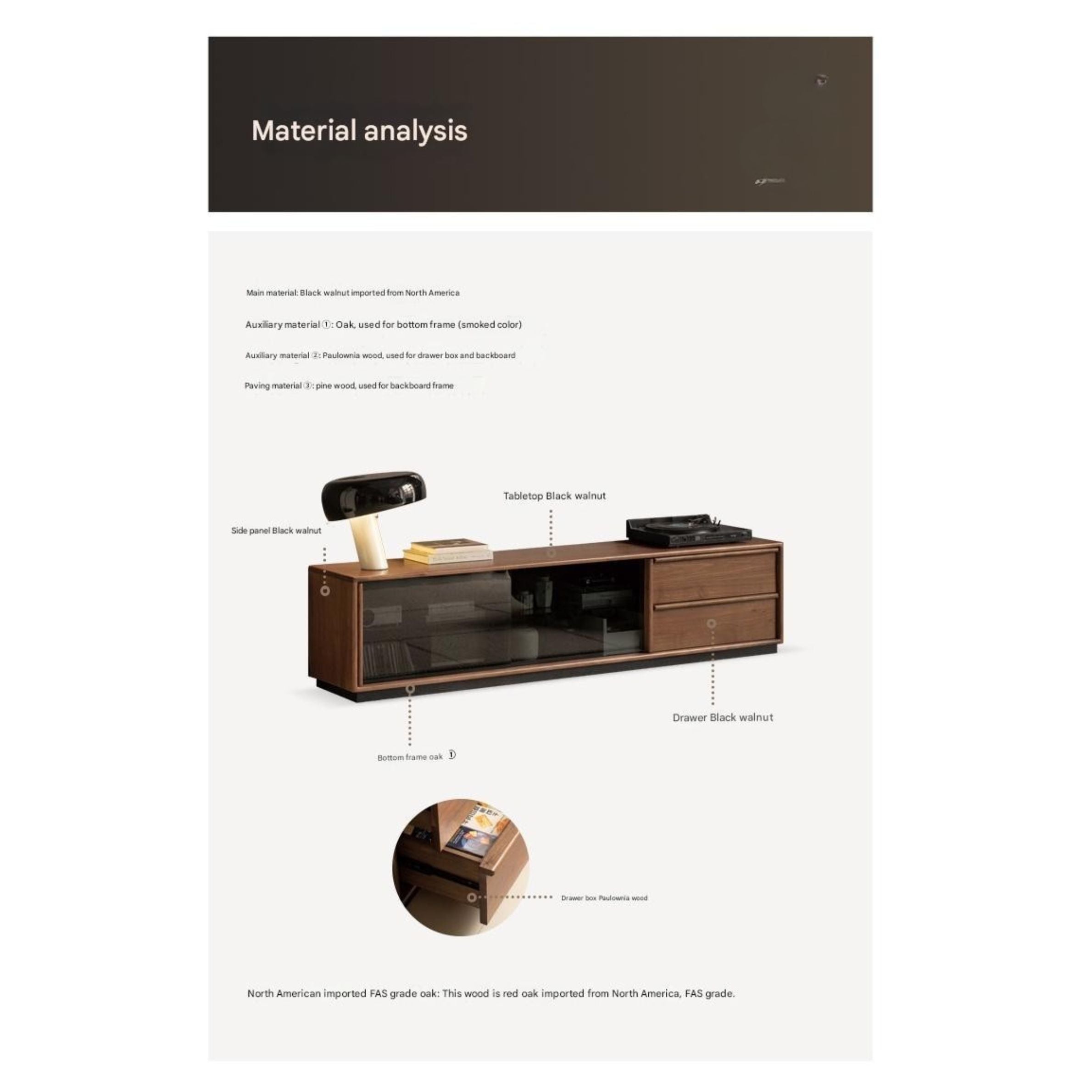 Premium Black Walnut Solid Wood TV Stand - Italian Modern Luxury Design for Living Room & Home Theater Setup