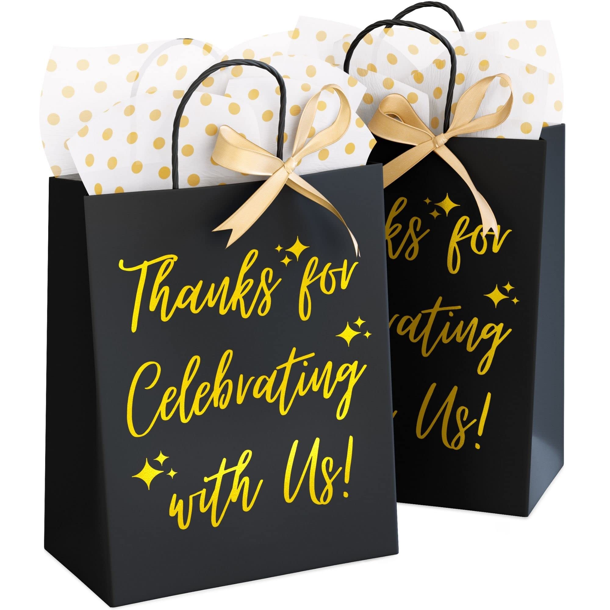 25 Pack Gold Wedding Gift Bags with Tissue Paper - 8