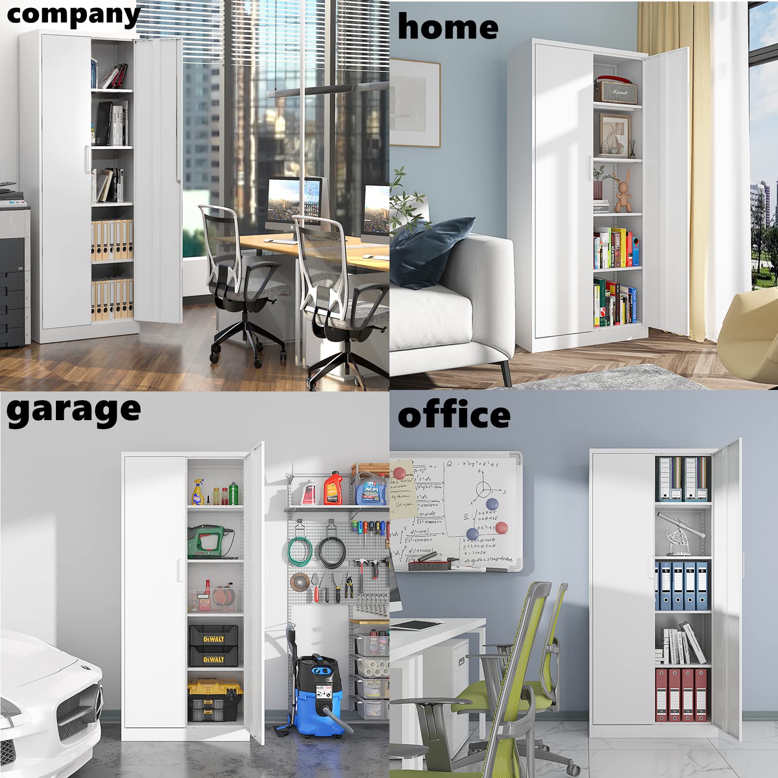5-Shelf Adjustable Metal Storage Cabinet with Locking Door - Heavy Duty Steel Garage Cabinet for Home, School, Office & Workshop Organization (White) | Perfect for Tools, Supplies & Equipment Storage