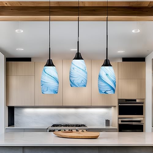 Viinew 3-Pack Mini Blue Marble Glass Pendant Light - 4.72