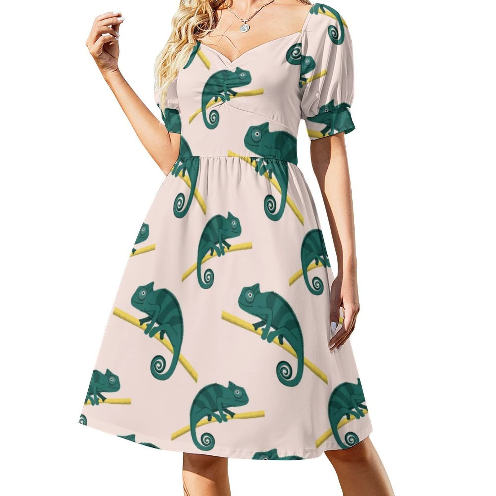 Women's Summer Floral Dress - Rose & Dew Print Short Sleeve V-Neck Beach Dress | Casual Sundress for Women | Perfect for Beach Vacations, Picnics & Summer Outings