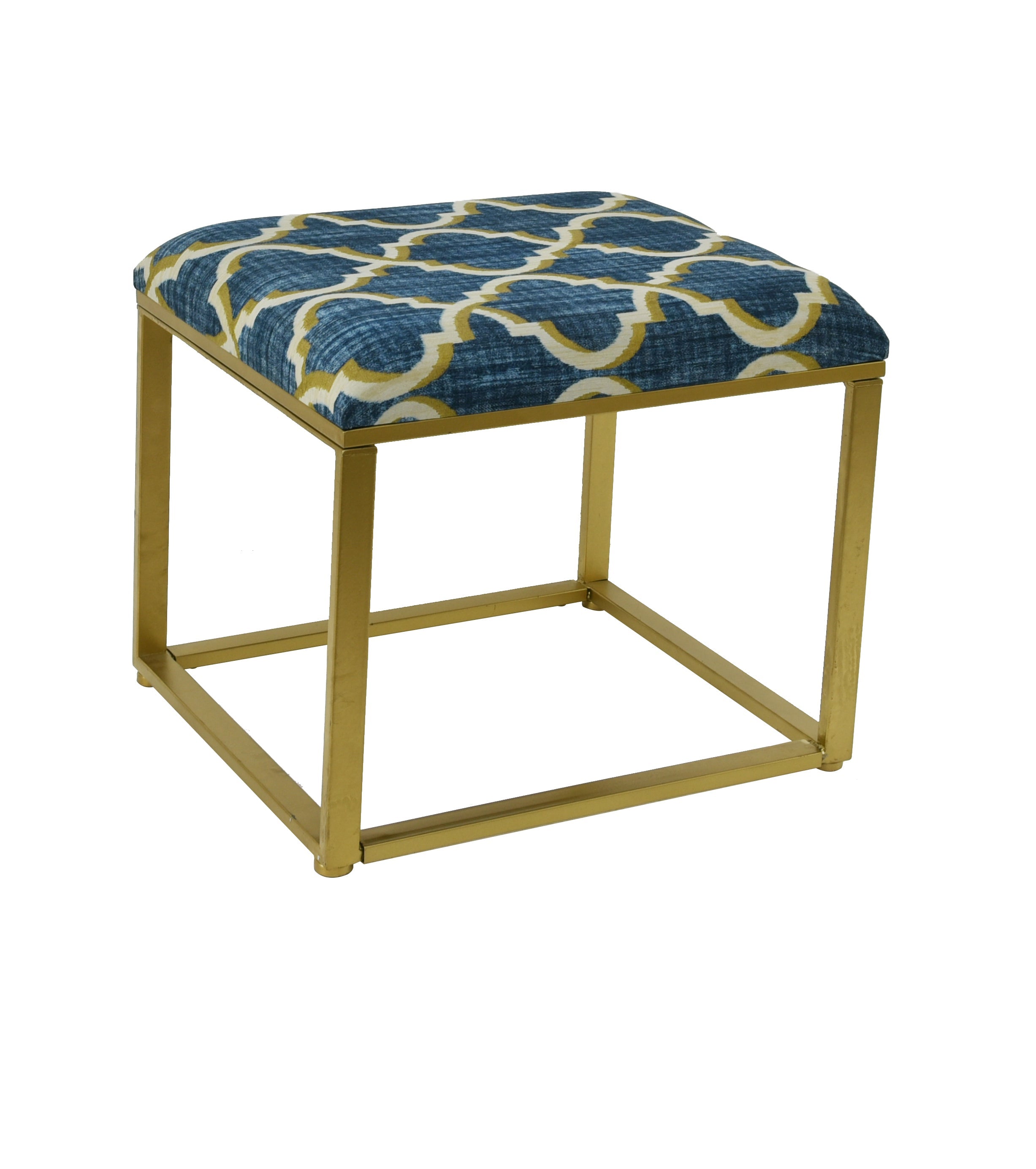 Blake Metal and Fabric Cushioned Ottoman - 21 Inch Tall Footrest Stool with Storage, Modern Living Room Furniture for Home, Office & Bedroom