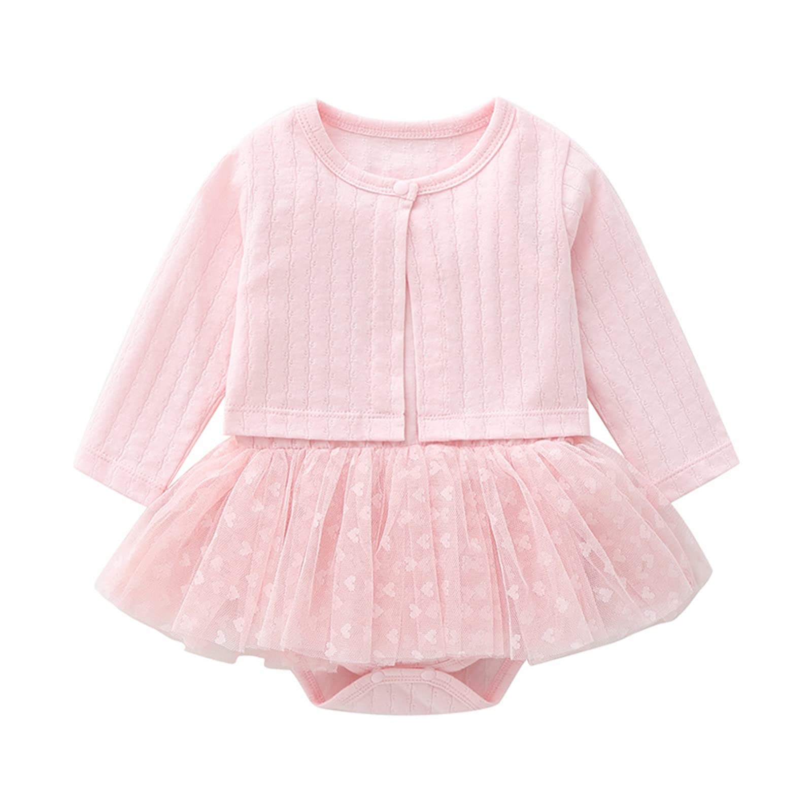 Adorable 2-Piece Newborn Baby Girl Outfit - Pink Sleeveless Tutu Dress & Long Sleeve Cardigan Set | Perfect for Photoshoots, Birthday Parties & Special Occasions