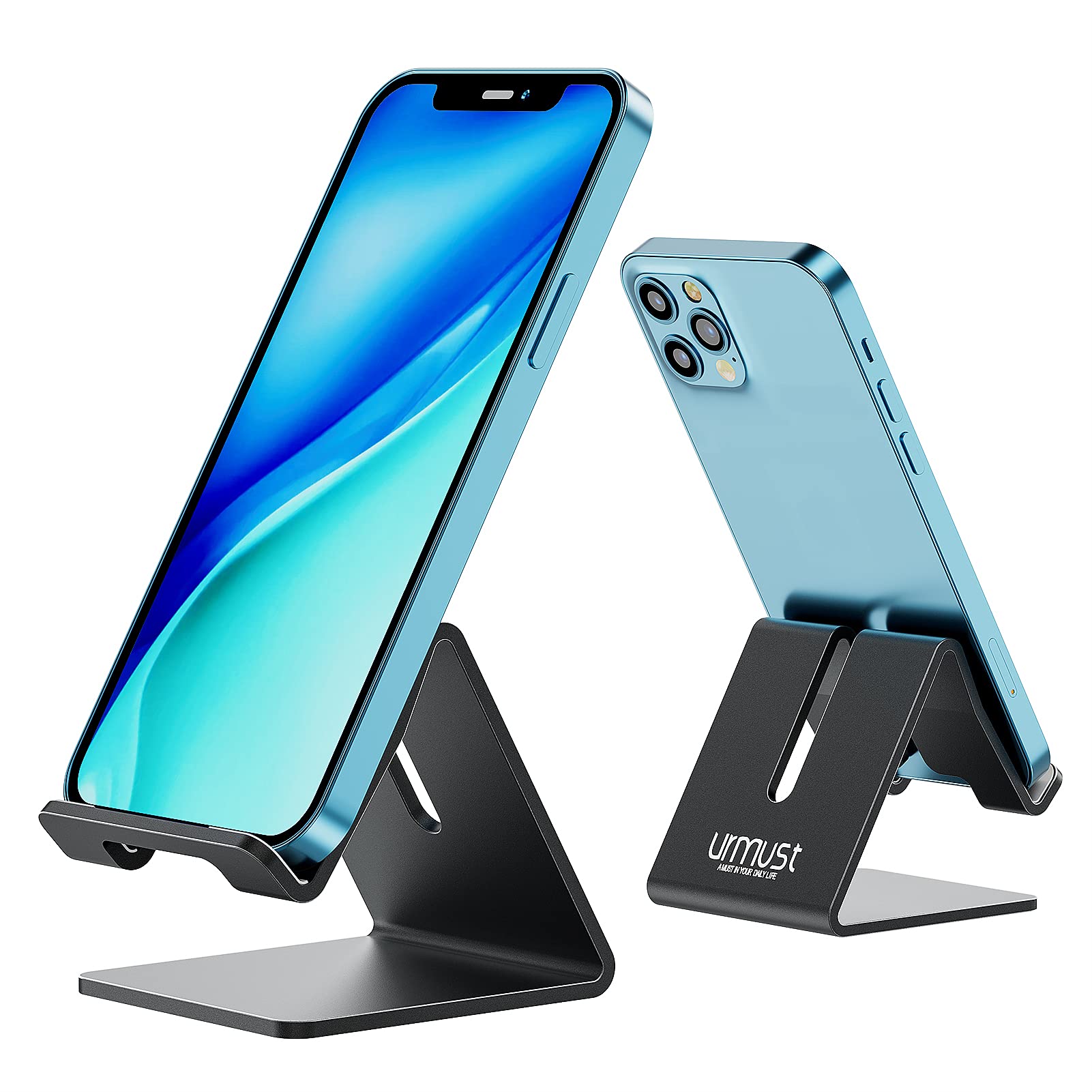 Premium Aluminum Phone Stand Holder - Universal Dock Cradle for iPhone 14/13/12/11 Pro/XS/XR/8/7/6/5 & Nintendo Switch - Sleek Black Desk Organizer for Office, Home & Gaming Setup