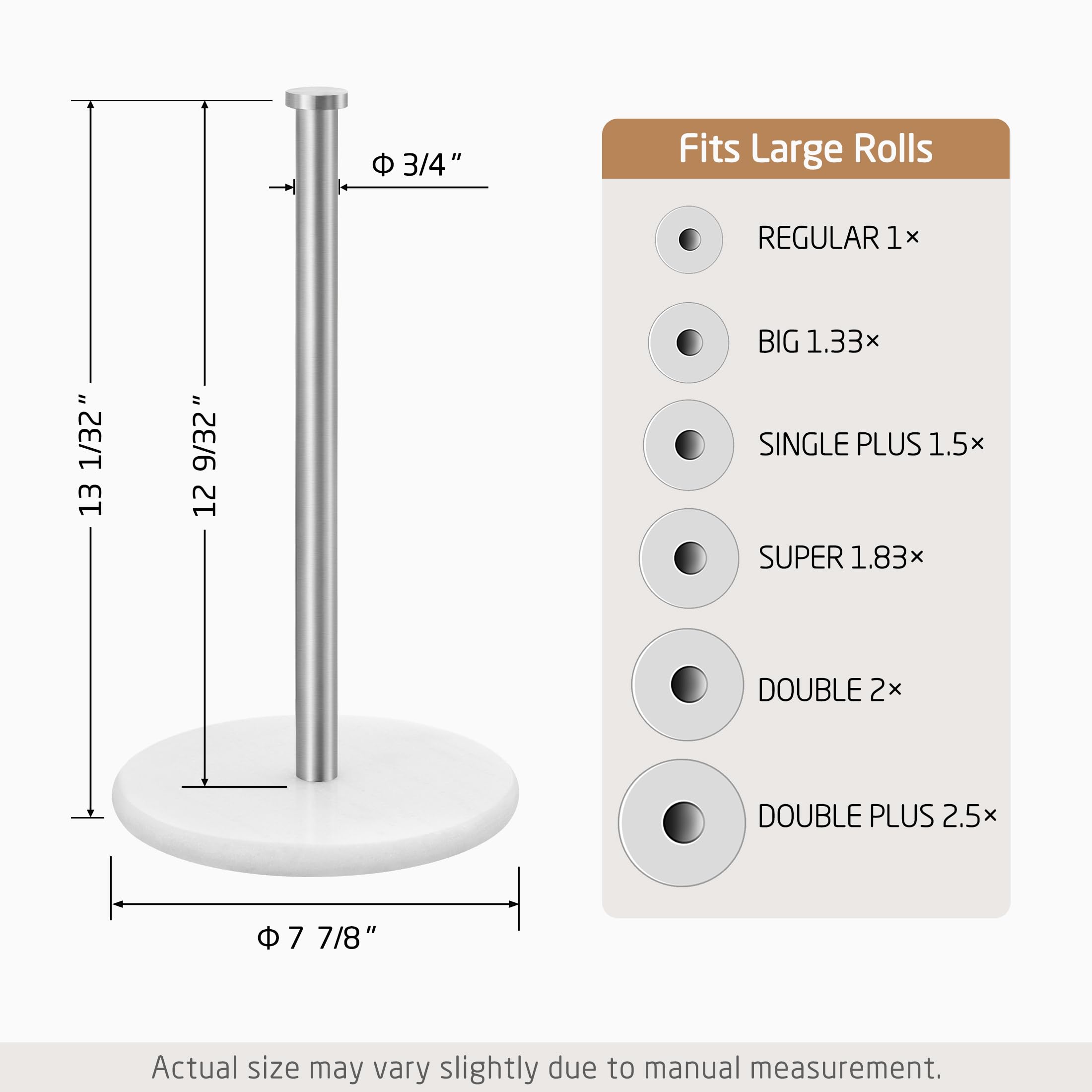 Premium KES Countertop Paper Towel Holder with Natural Marble Base - Brushed Metal Stand for Standard & Jumbo Rolls (KPH100-2) - Perfect for Kitchen, Bathroom & Office Organization