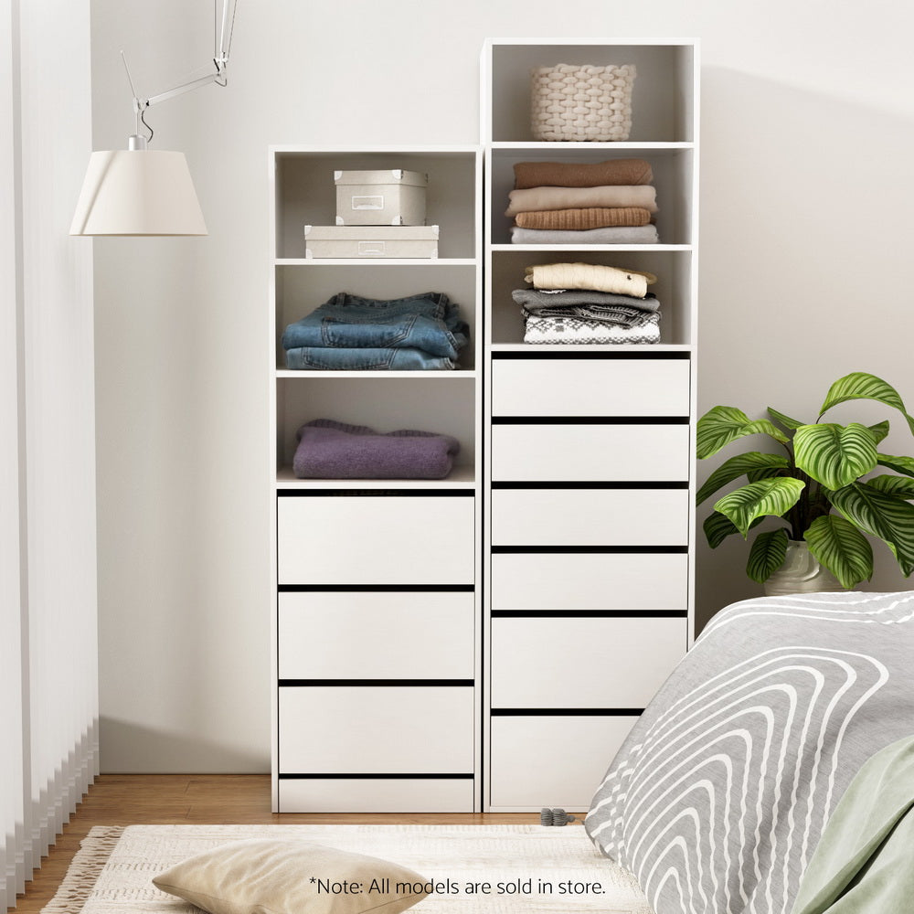 White 3-Drawer Tallboy Chest Cabinet - Modern Bedroom & Living Room Storage Furniture for Home Organization