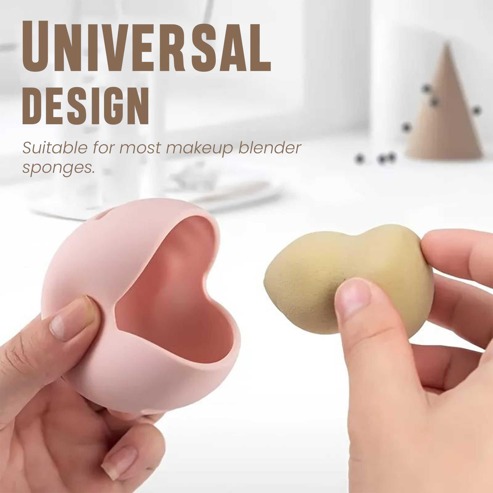 Homeaura Silicone Makeup Sponge Holder - Double Sided Breathable & Shatterproof Beauty Blender Case for Travel | Portable Cosmetic Organizer | Pack of 2 (Khaki & Pink) | Perfect for Makeup Artists & On-the-Go Touchups