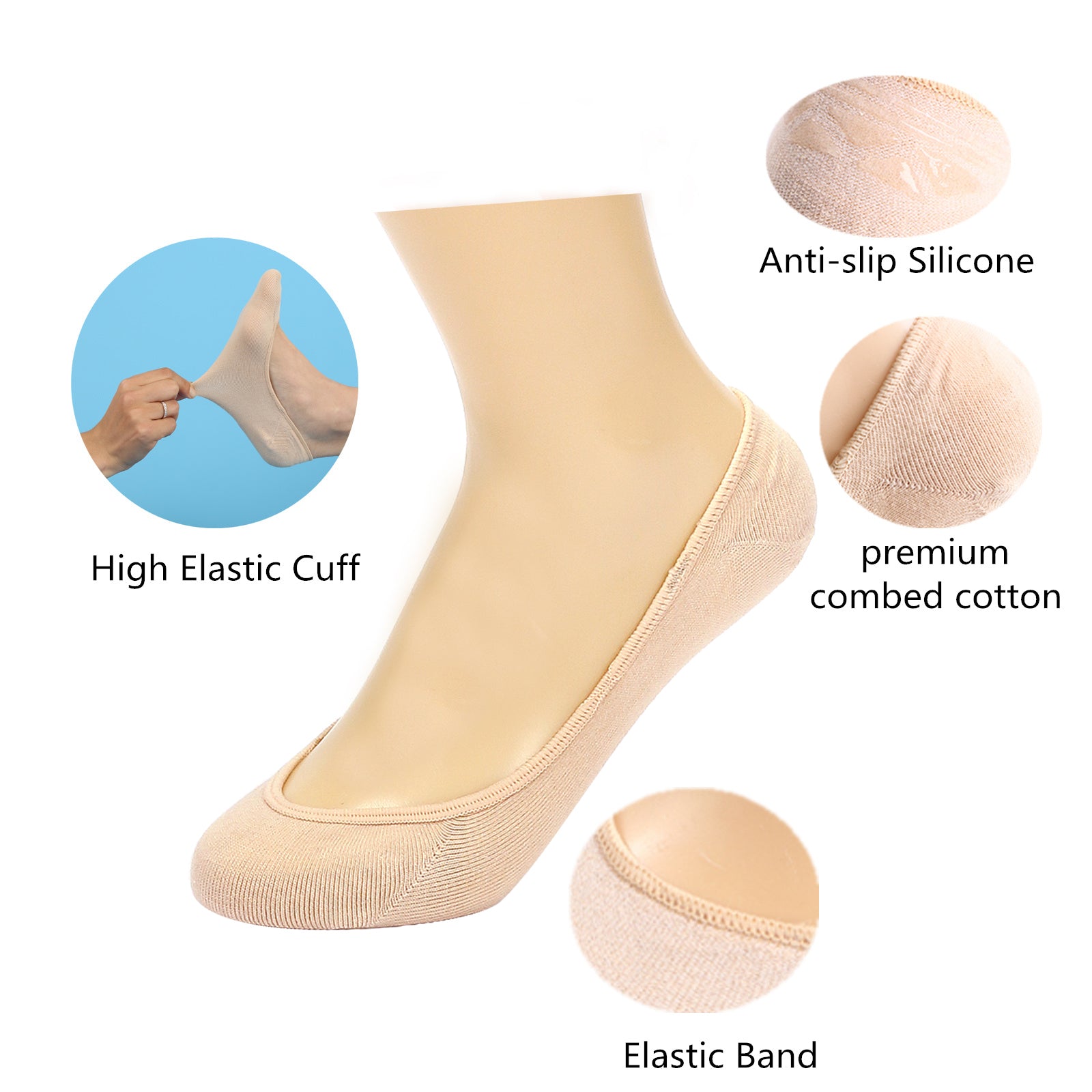 DEVUGGO 4 Pairs No Show Socks for Women - Anti Slip Invisible Hidden Ankle Socks | Perfect for Sneakers, Loafers & Flats | Comfortable Everyday Wear