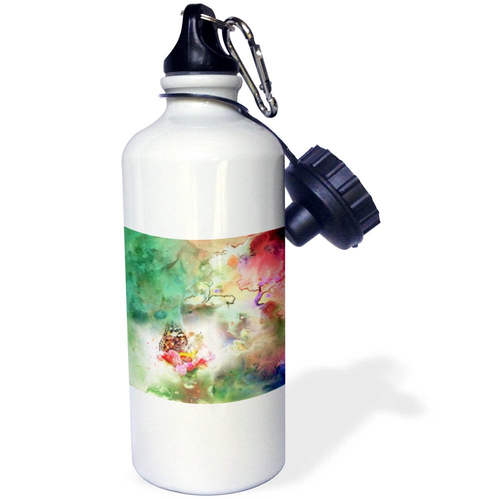 3D Rose Watercolor Painting Green and Pink Monarch Straw Water Bottle - Insulated Stainless Steel Tumbler for Hot & Cold Drinks, Perfect for School, Office, Gym, and Outdoor Activities