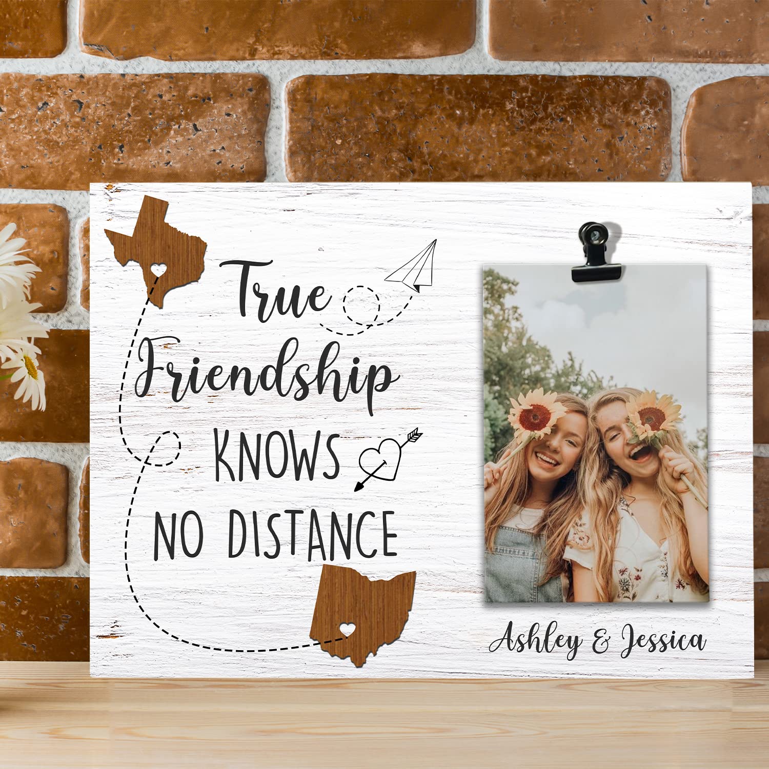 Personalized Photo Frame for Friends - Custom 4x6 Picture Frame with Clip for Birthday, Friendship Day Gifts - Engraved Name & Photo - Perfect for Home Decor, Office Desk, or Long-Distance Friendship Keepsakes