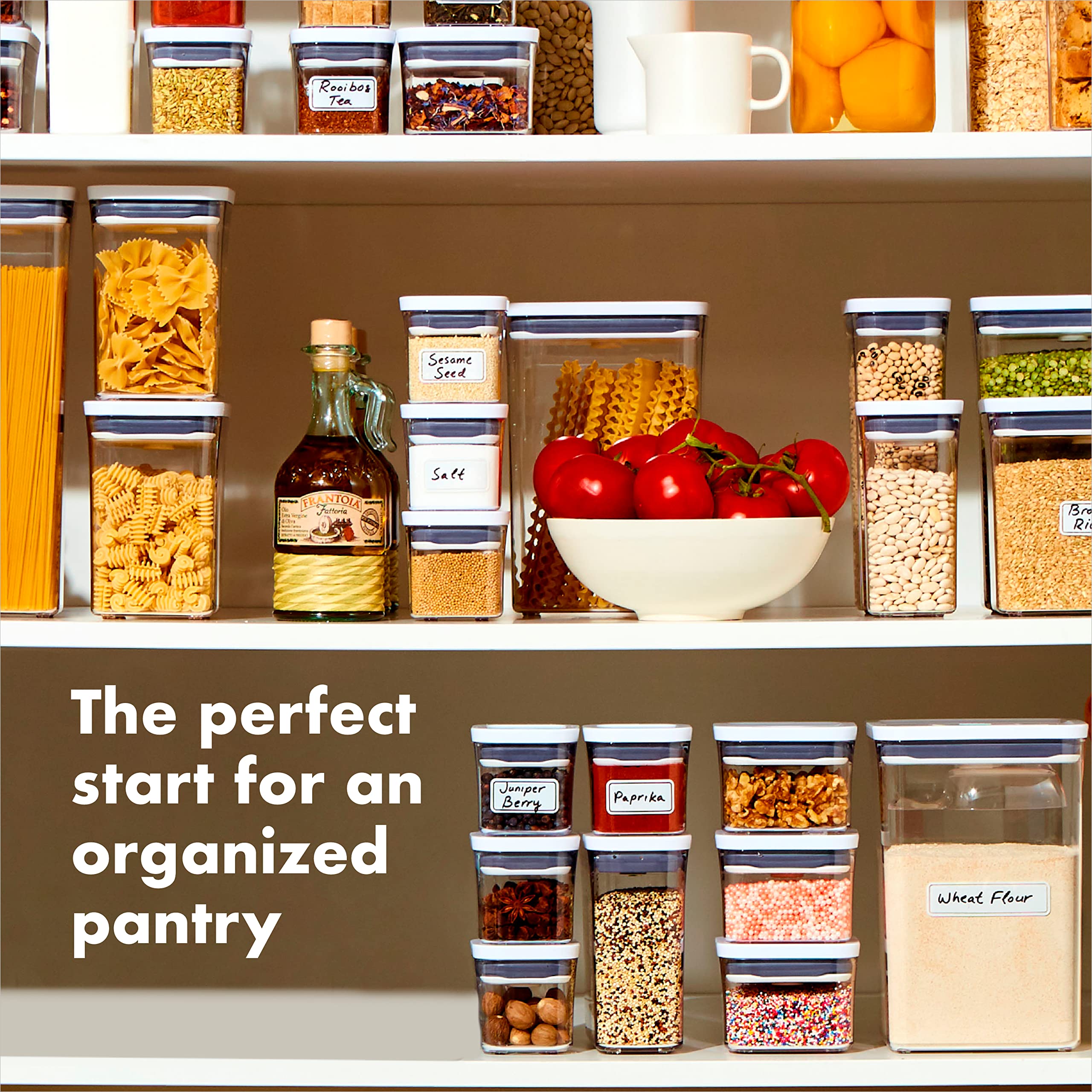 OXO Good Grips 6-Piece Large Airtight Food Storage Canister Set with Scoops - 4.4 Qt Each, White & 5-Piece POP Container Set - Perfect for Kitchen Pantry Organization, Flour, Sugar, Coffee, and Dry Food Storage