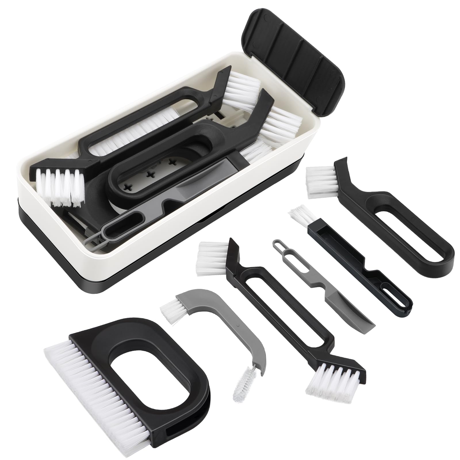 **SetSail Grout Brush Set - 7 Pack Heavy Duty Cleaning Brushes for Bathroom, Kitchen, Faucets, Windows & Toilets - Thin Crevice Scrub Brush for Tile, Grout & Hard to Reach Areas - Perfect for Deep Cleaning & Home Maintenance**