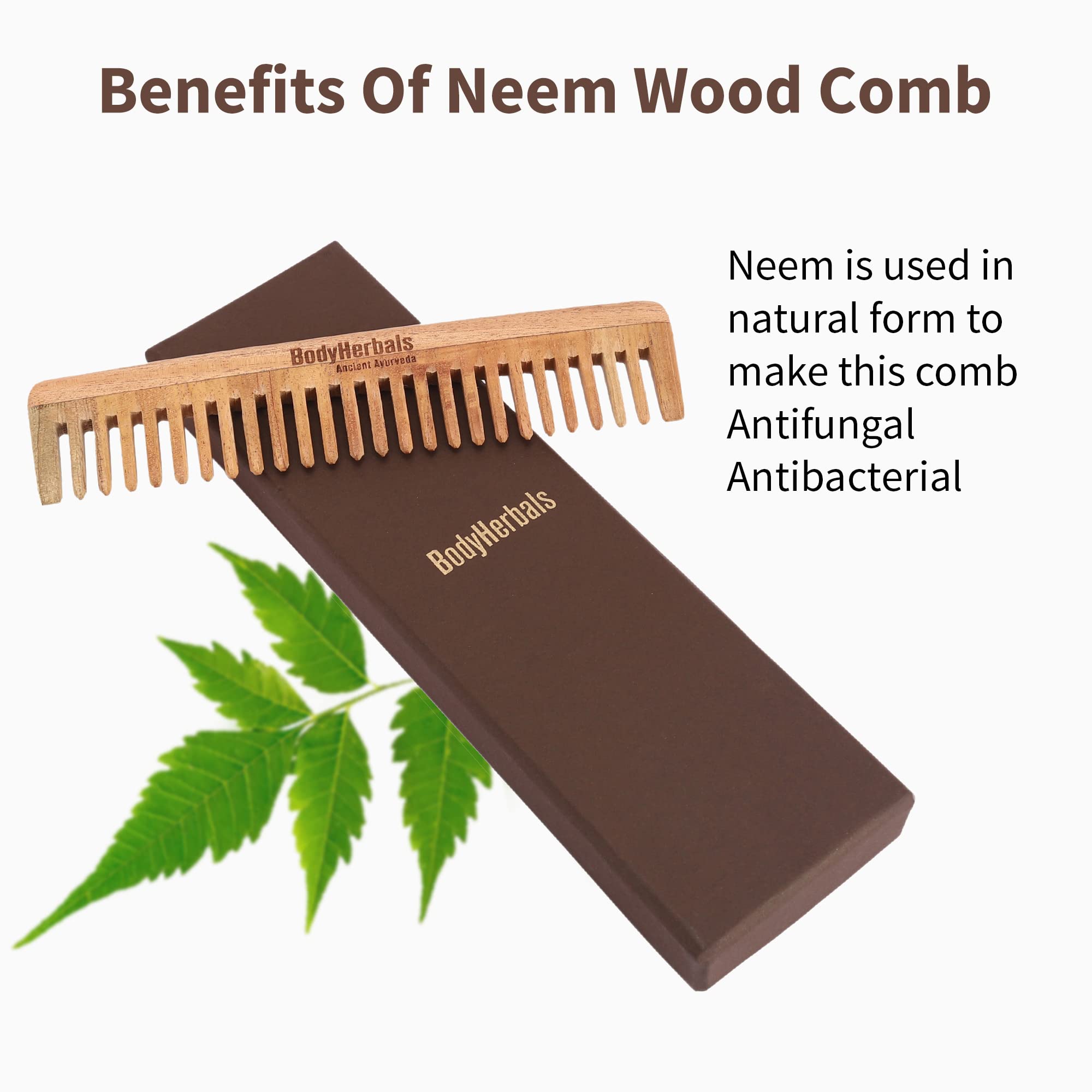 BodyHerbals Anti-Static Wide Tooth Dressing Comb - 100% Natural Neem Wood, Handmade Hair Care Gift Set with Elegant Gift Box (Cream) | Perfect for Detangling Wet Hair, Reducing Frizz & Gentle Scalp Massage