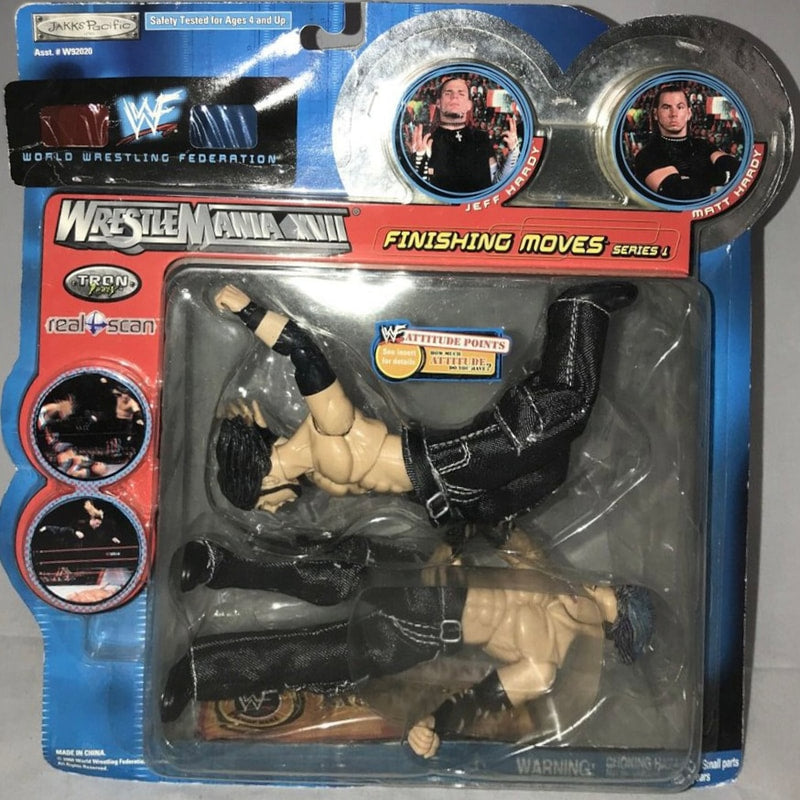 2000 WWF Jakks Pacific Finishing Moves Series 1 Matt Hardy & Jeff Hardy Action Figures - Collectible Wrestling Toys in Clear Clamshell Packaging - Perfect for WWE Fans, Display & Gift Giving