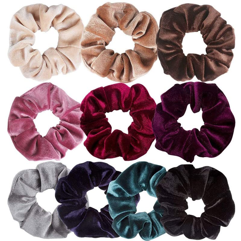 Staila 10 Pack Velvet Scrunchies Hair Ties - Soft & Elegant Hair Elastics for Women & Girls (10 Colors) - Perfect for School, Work, Gym & Everyday Hairstyles