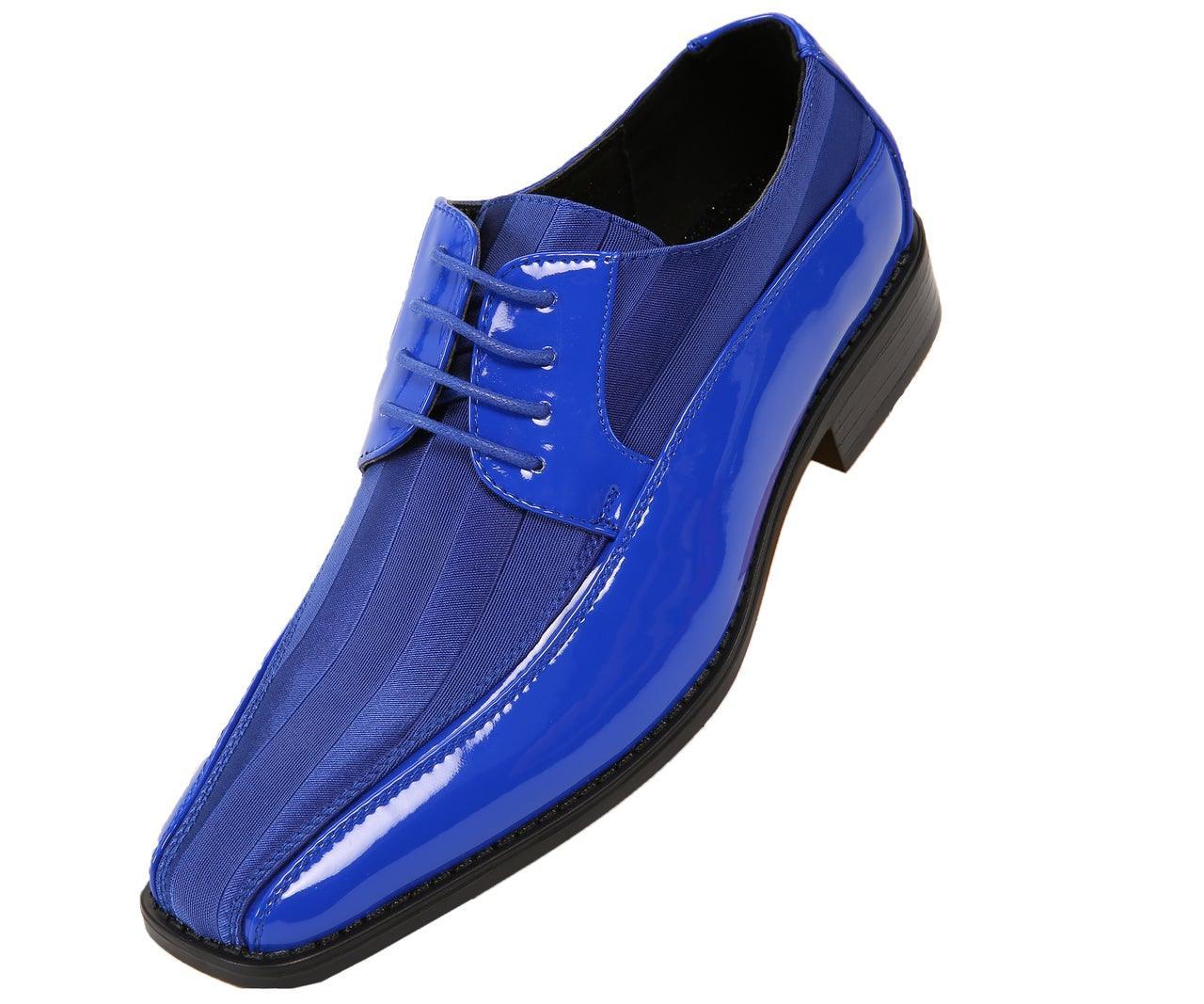 Royal Blue Men's Striped Satin Dress Shoes with Patent Leather Upper - Formal Occasions, Weddings & Business Events