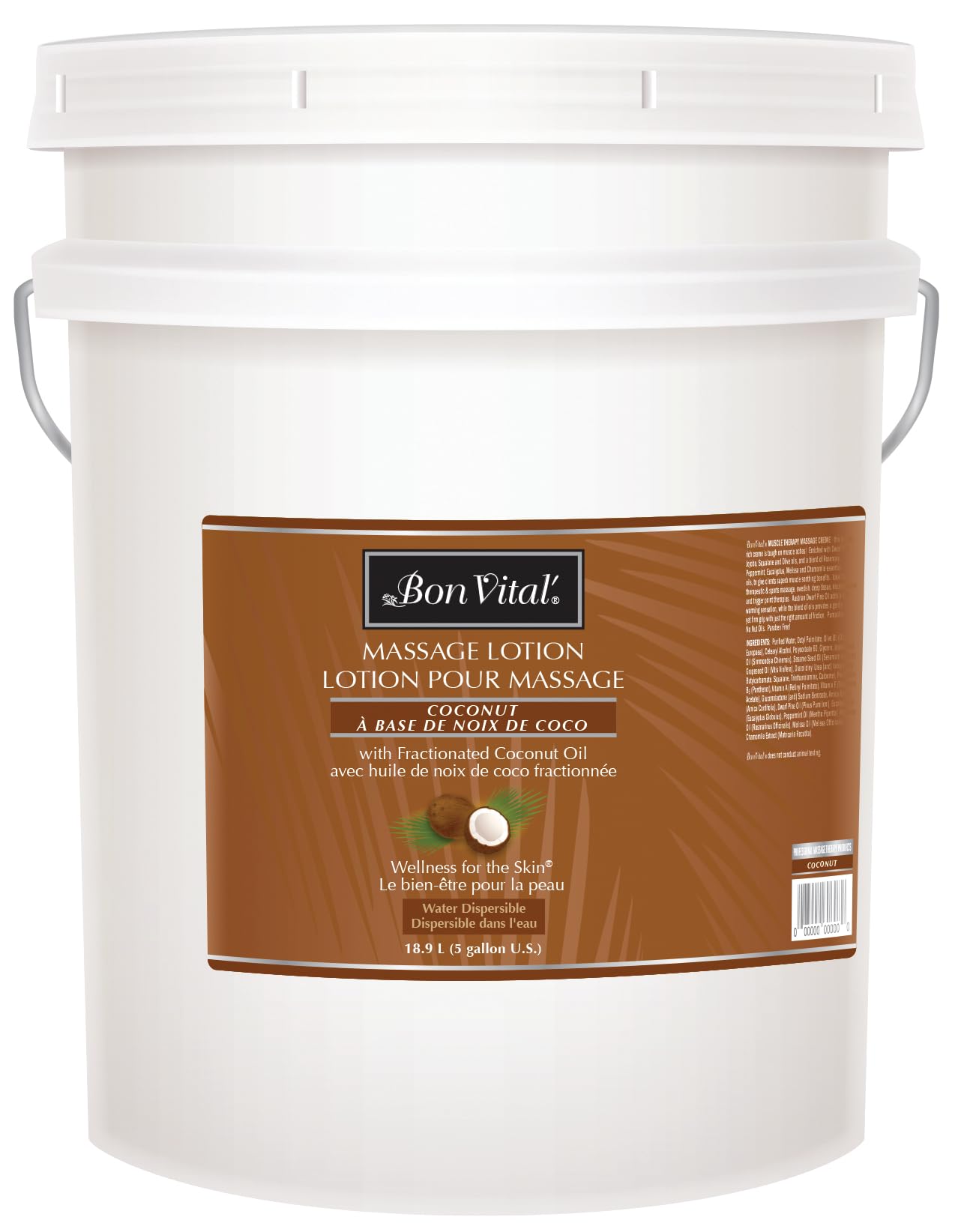 Bon Vital' 100% Pure Fractionated Coconut Oil Massage Lotion - Lightweight Hydrating & Moisturizing Body Lotion for Professional & Home Spa Use - 5 Gallon Bulk Size (Label May Vary) - Perfect for Massage Therapists, Aromatherapy & Skin Care Routines