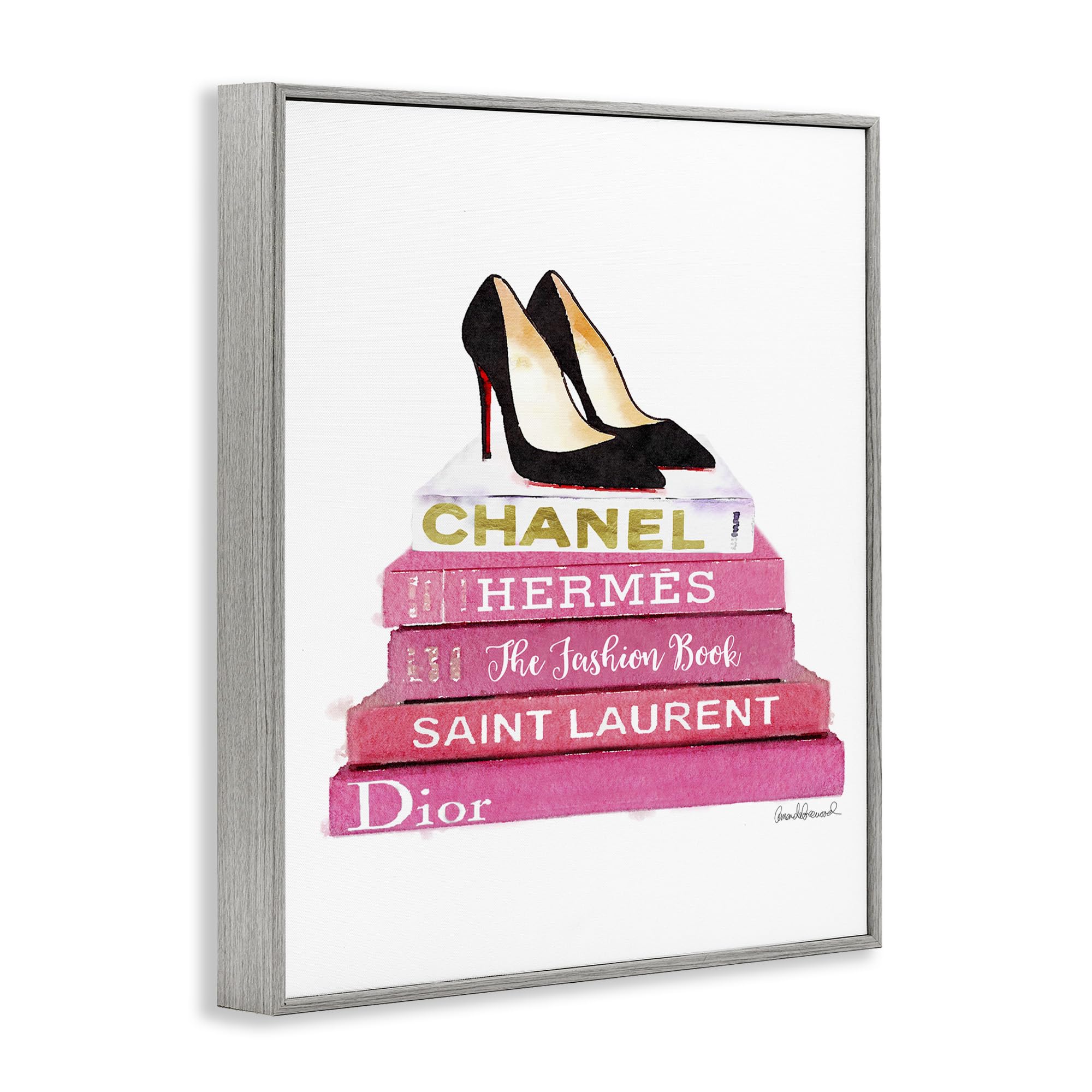 Stupell Industries Glam Pink Fashion Books & Black Pump Heels - Women's High Heel Shoes for Party, Office & Special Occasions