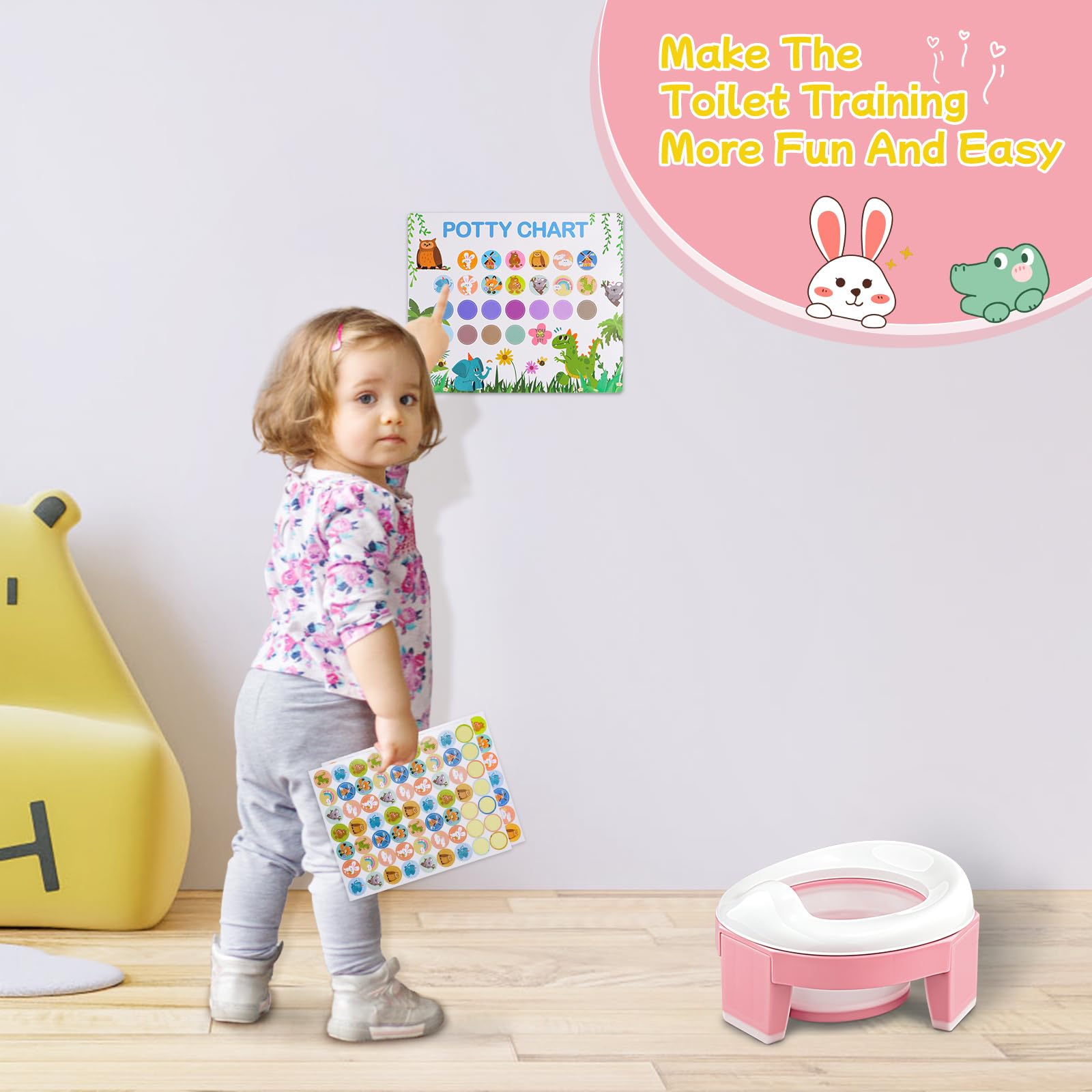 MCGMITT Foldable Portable Potty Seat for Toddlers - Kids Travel Training Toilet Chair with Storage Bag for Girls & Boys, Easy to Clean for Indoor & Outdoor Use - Perfect for Camping, Road Trips & Home (Pink)