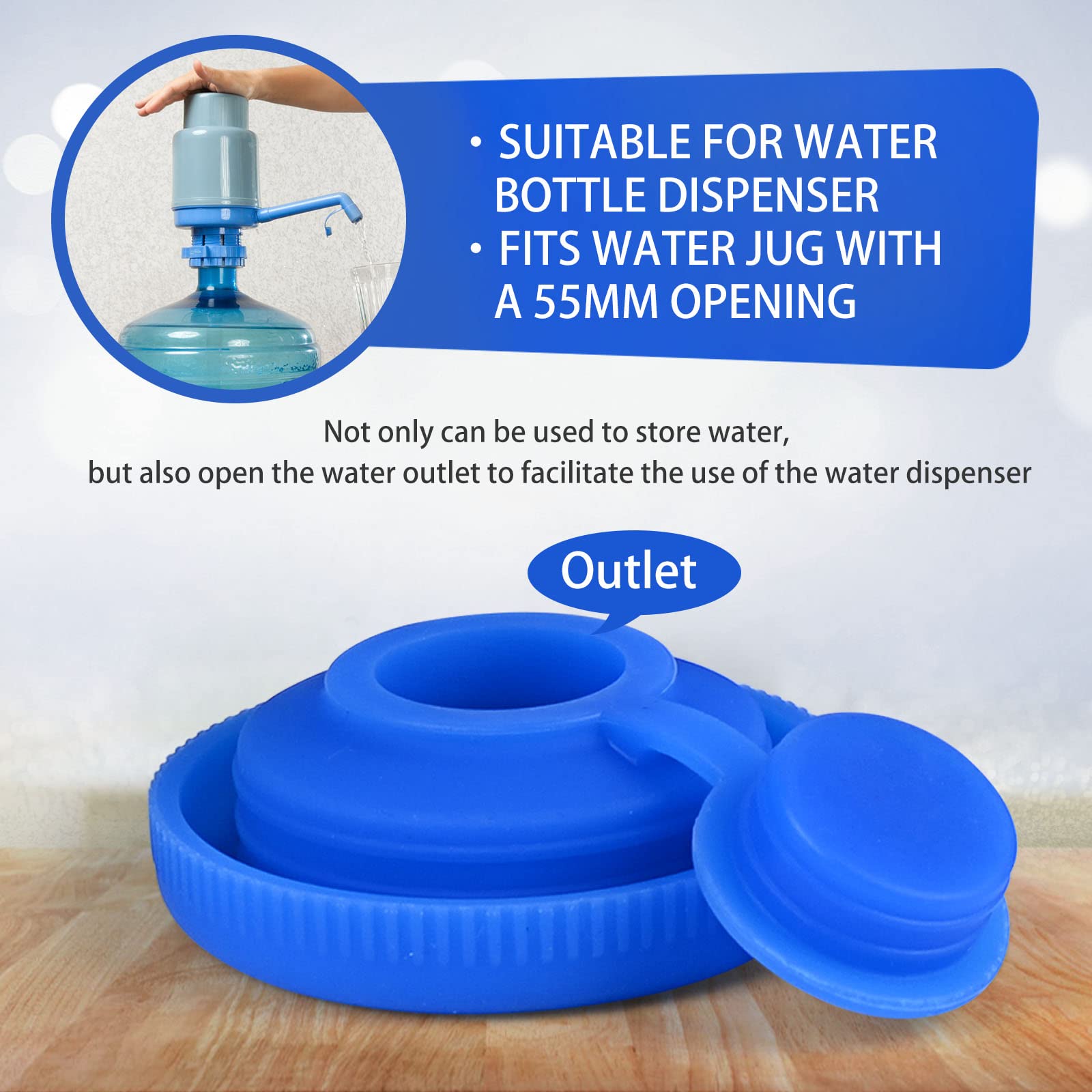 5 Gallon Water Jug Cap - 4 Pack Reusable Strong Seal No Spill Top Lid Cover (55mm) for Water Bottle Dispenser | Perfect for Outdoor Camping, Kitchen & Emergency Water Storage