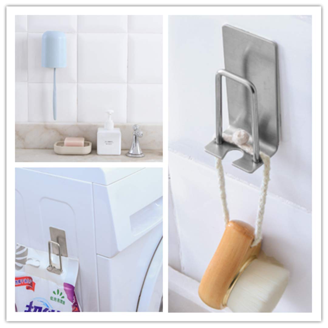 Stainless Steel Wall-Mounted Toothbrush Holder with Self-Adhesive - 4 Pack for Bathroom Organization | Space-Saving Toothbrush & Cup Storage Solution for Home, Apartment, Dorm