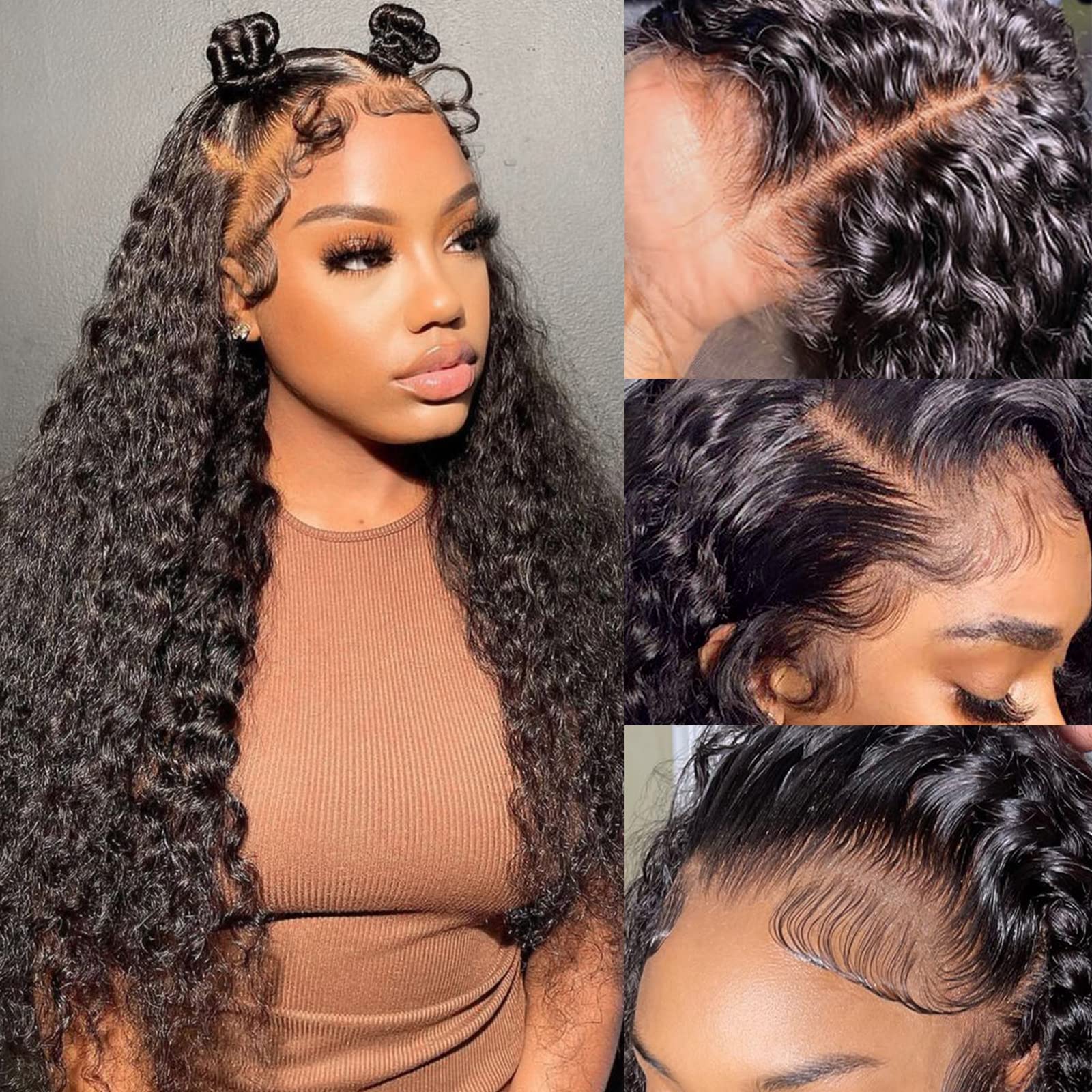 13x4 HD Transparent Lace Front Wigs for Black Women - 180% Density Deep Wave Human Hair Wigs with Baby Hair | Glueless Pre-Plucked 20 Inch Curly Wigs for Daily Wear & Special Occasions