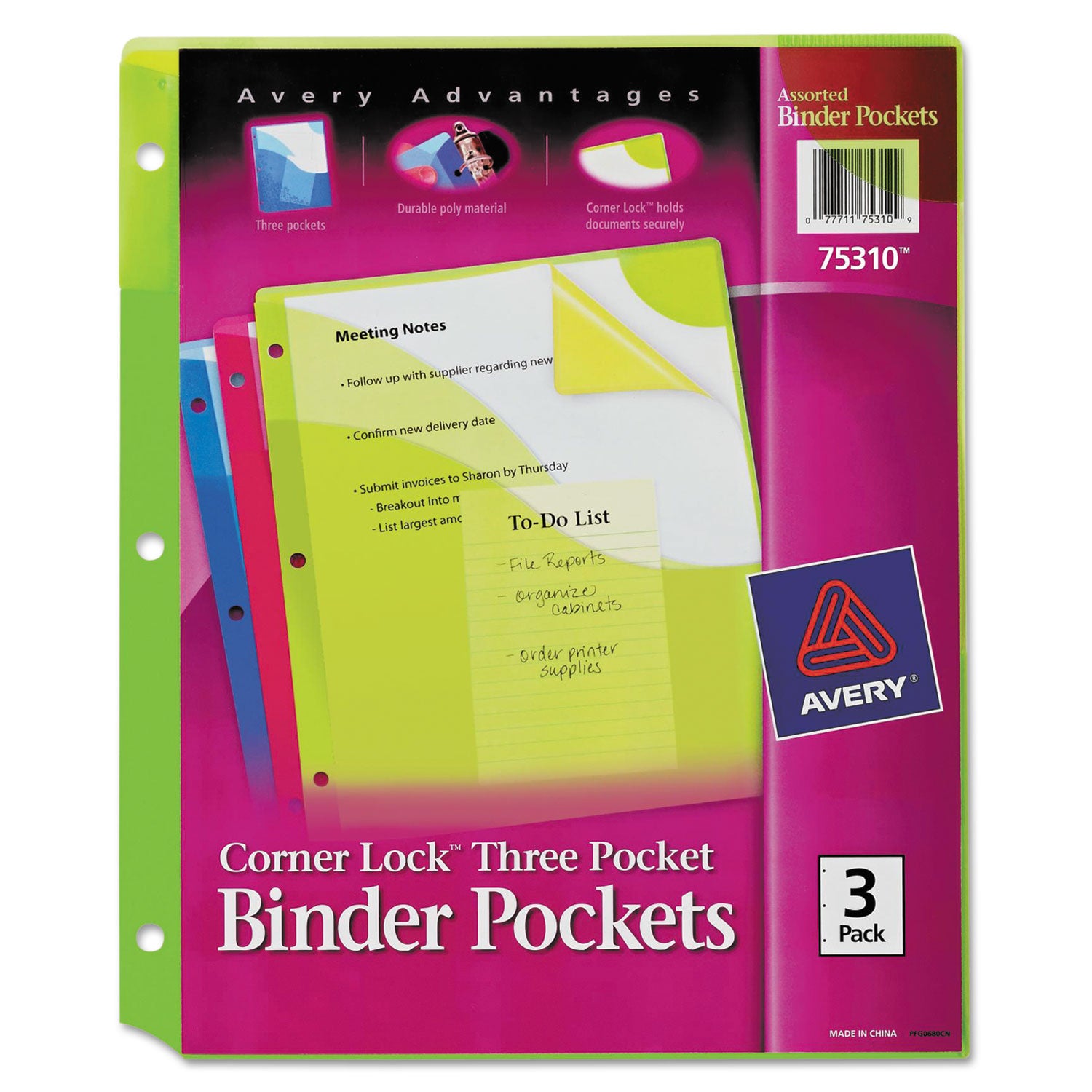 Avery® Corner Lock Three Pocket Binder - 9.25