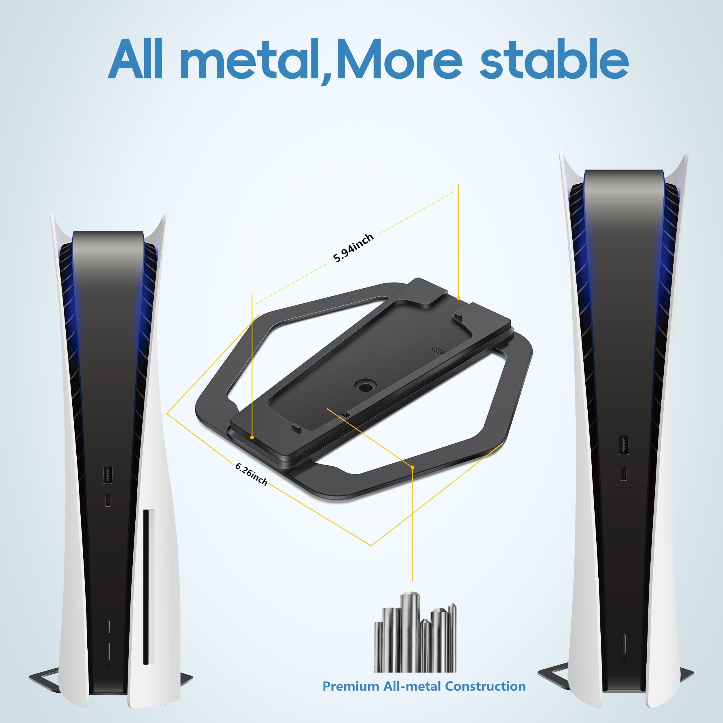 Premium All-Metal Vertical Stand for PS5 Slim & PS5 Consoles - Secure Gaming Display Stand with Non-Slip Base for Living Room & Game Room Setup
