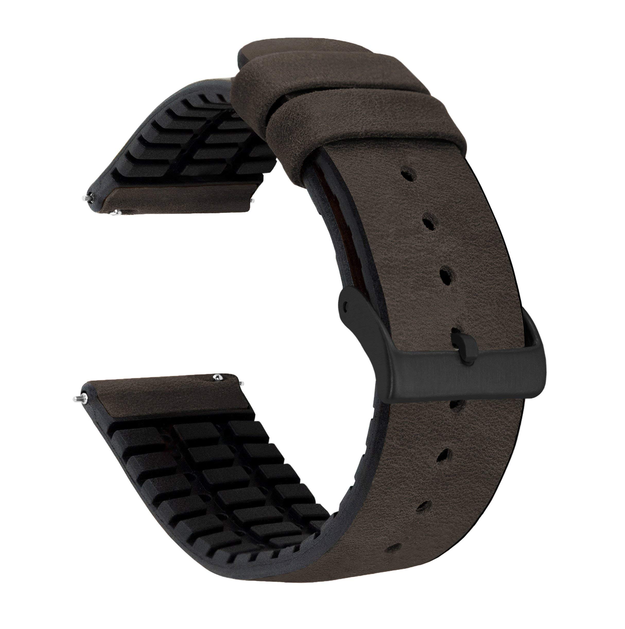 BARTON Leather Rubber Hybrid Watch Straps - Quick Release 18-22mm for Men & Women - Casual & Dress Style