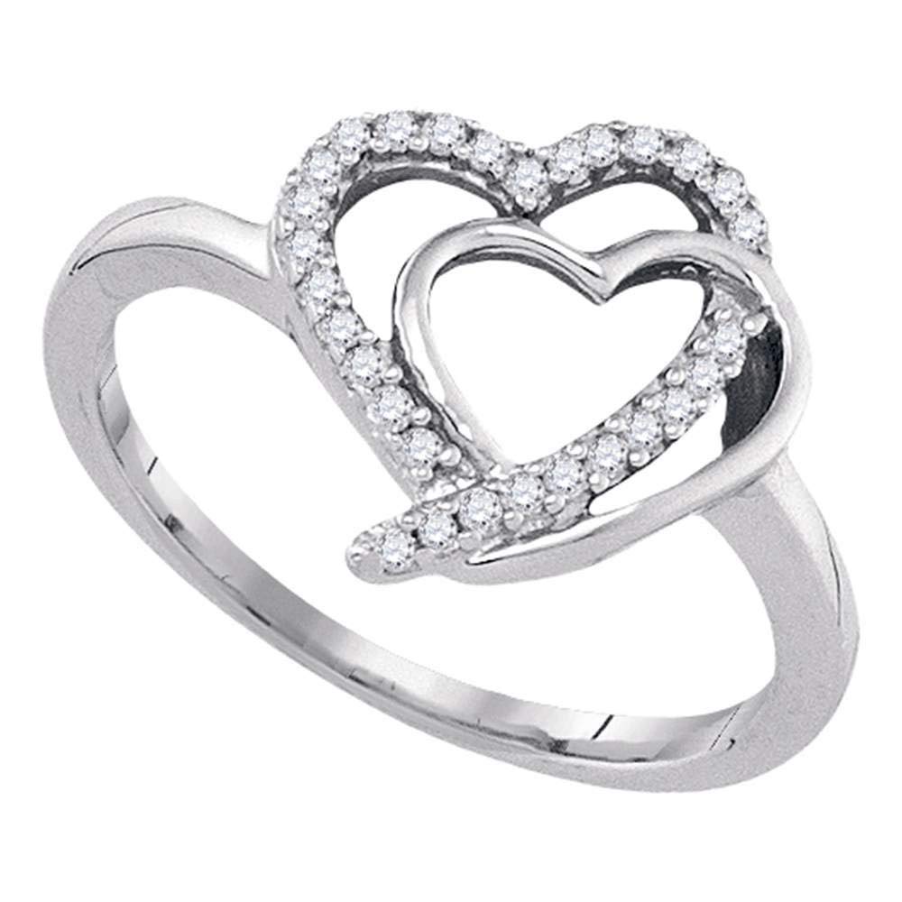 Dazzlingrock Sterling Silver Women's Round Diamond Double Heart Love Ring - 1/6 CTW - Elegant Jewelry Gift for Anniversary, Valentine's Day & Special Occasions