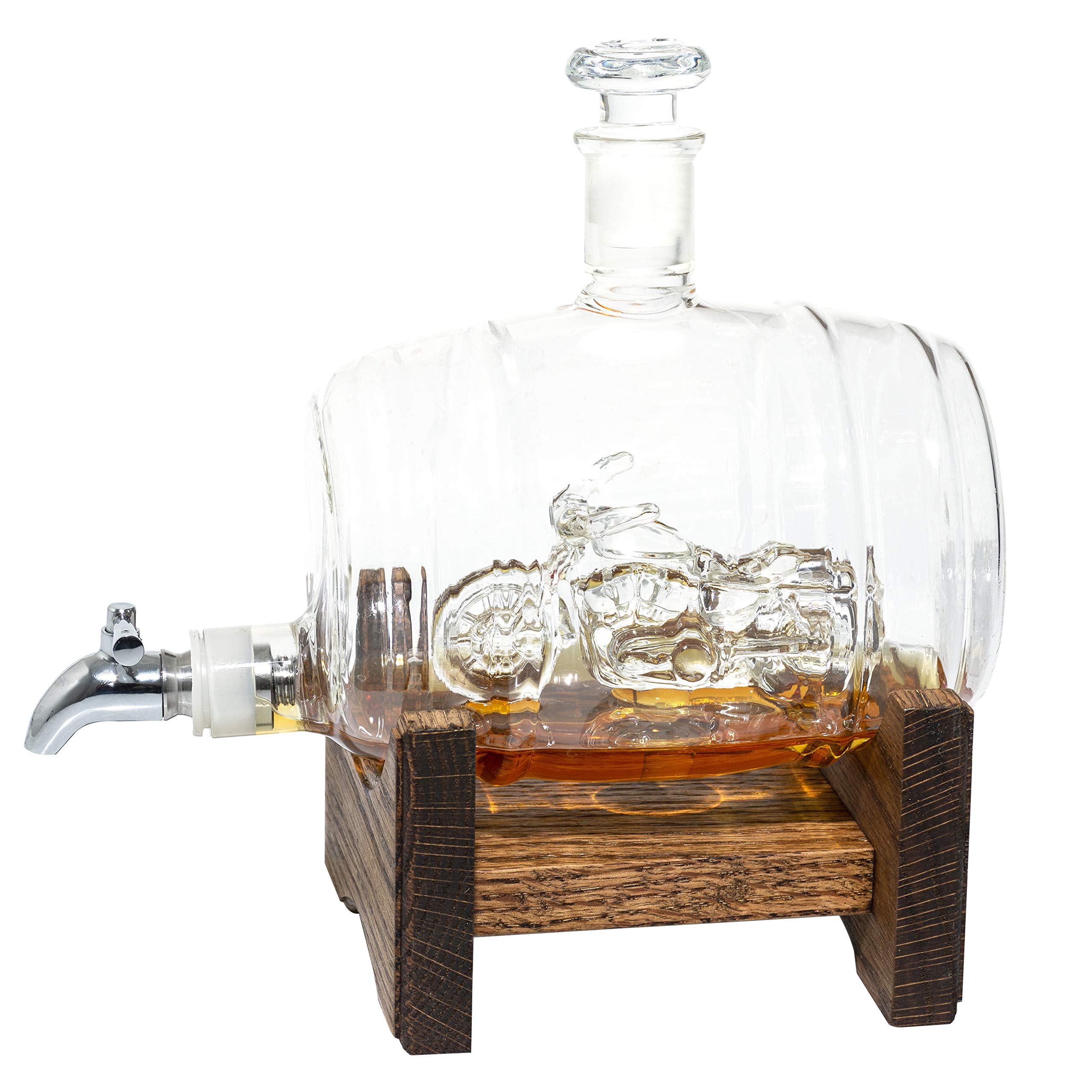 Glass Barrel Decanter with Motorcycle Inside - Unique Personalized Motorcycle Gift for Men - Ideal for Promotion, Retirement & Milestone Celebrations - Perfect for Whiskey Lovers & Biker Enthusiasts