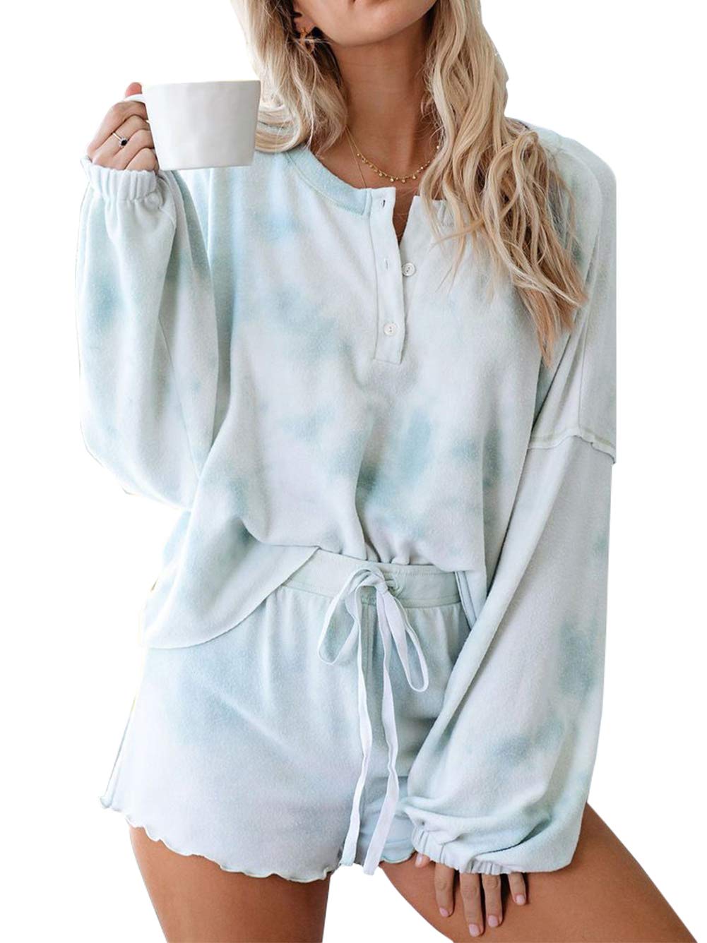 Bunanphy Women's Tie Dye Pajama Set - Long Sleeve & Shorts for Sleep & Lounge