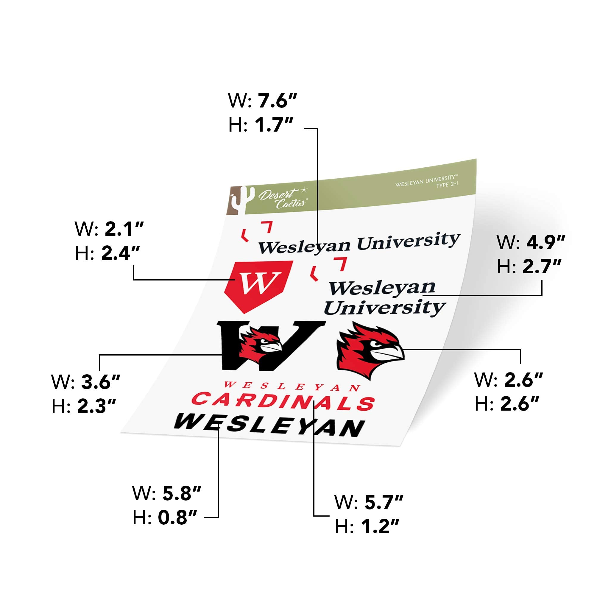 Desert Cactus Wesleyan University Cardinals Vinyl Stickers - Waterproof Decals for Laptop, Water Bottle, Car & Scrapbook - Perfect for College Dorm Decor, School Spirit & Fan Gifts