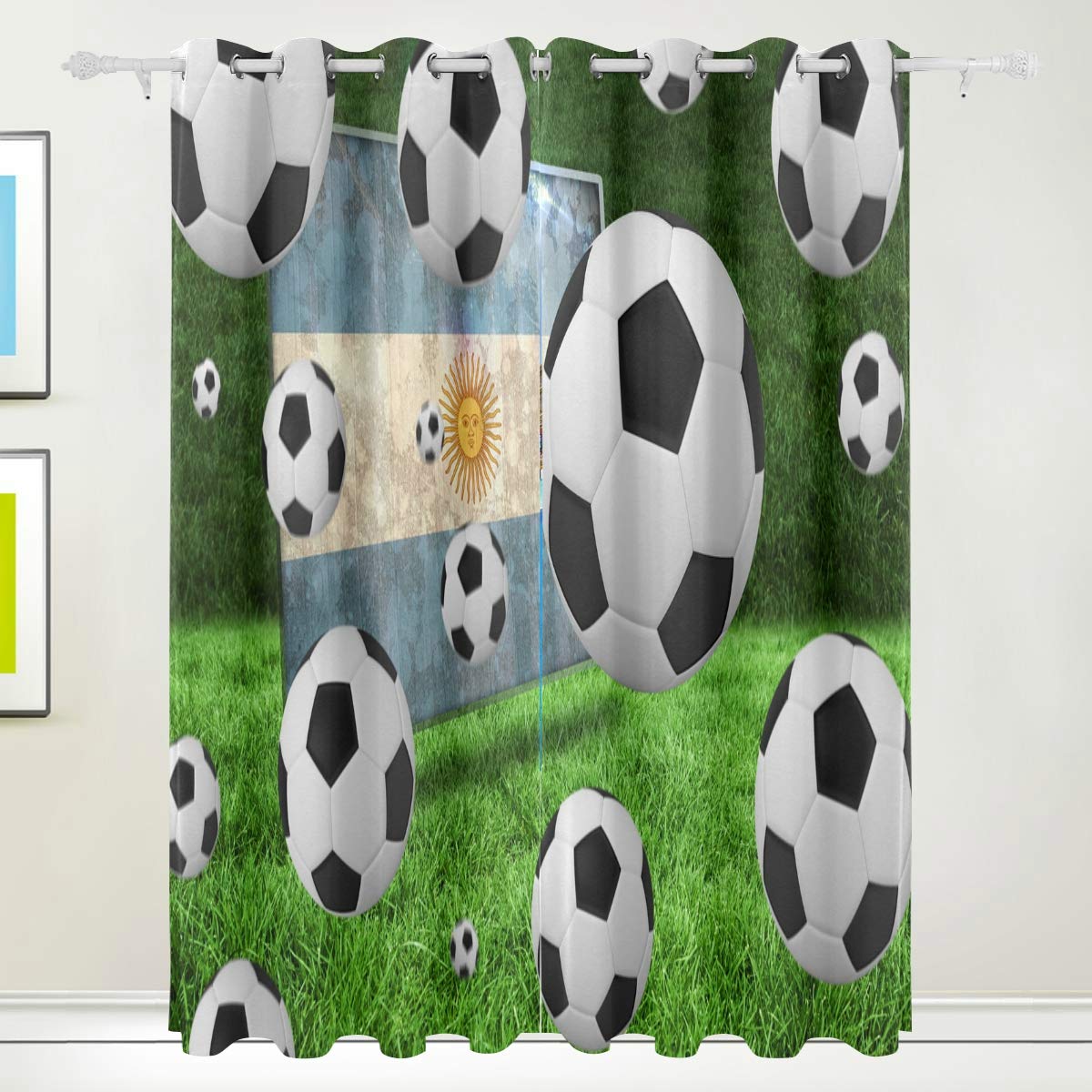 Blackout Curtains for Bedroom - Thermal Insulated Football Design Window Panels (84x55 Inch, Set of 2) - Perfect for Farmhouse, Porch & Game Room Decor
