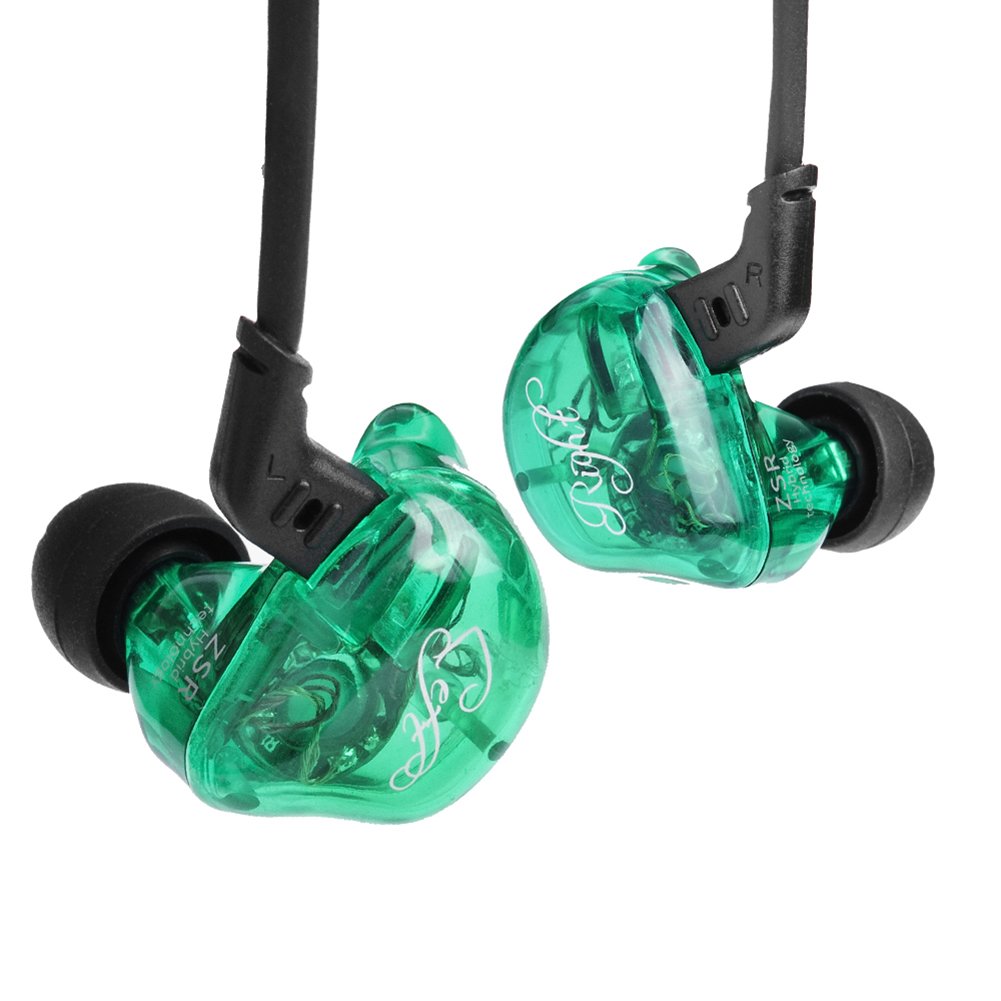 KZ ZSR HiFi Stereo In-Ear Headphones with Hybrid Driver & Detachable Cable - Deep Bass Noise Isolating Earbuds for Running, Gym, Travel (Green, No Mic) | Perfect for Music Lovers & Audiophiles
